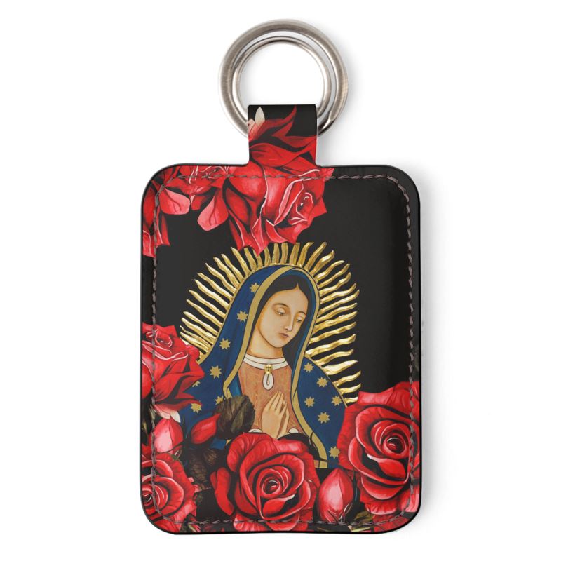 Our Lady of Guadalupe with Roses Genuine Leather Keyring