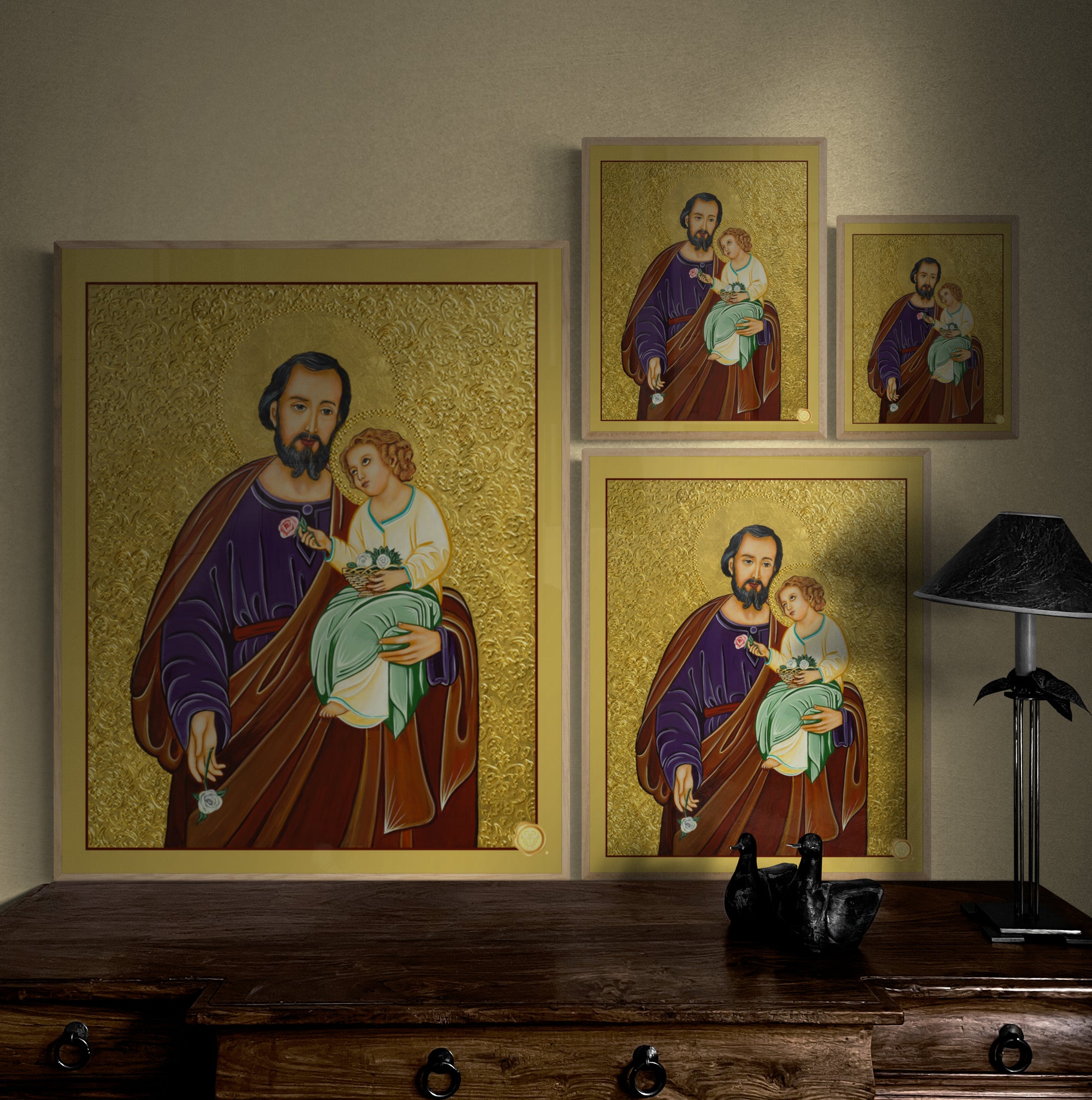 Saint Joseph and Baby Jesus 2 Icon Print