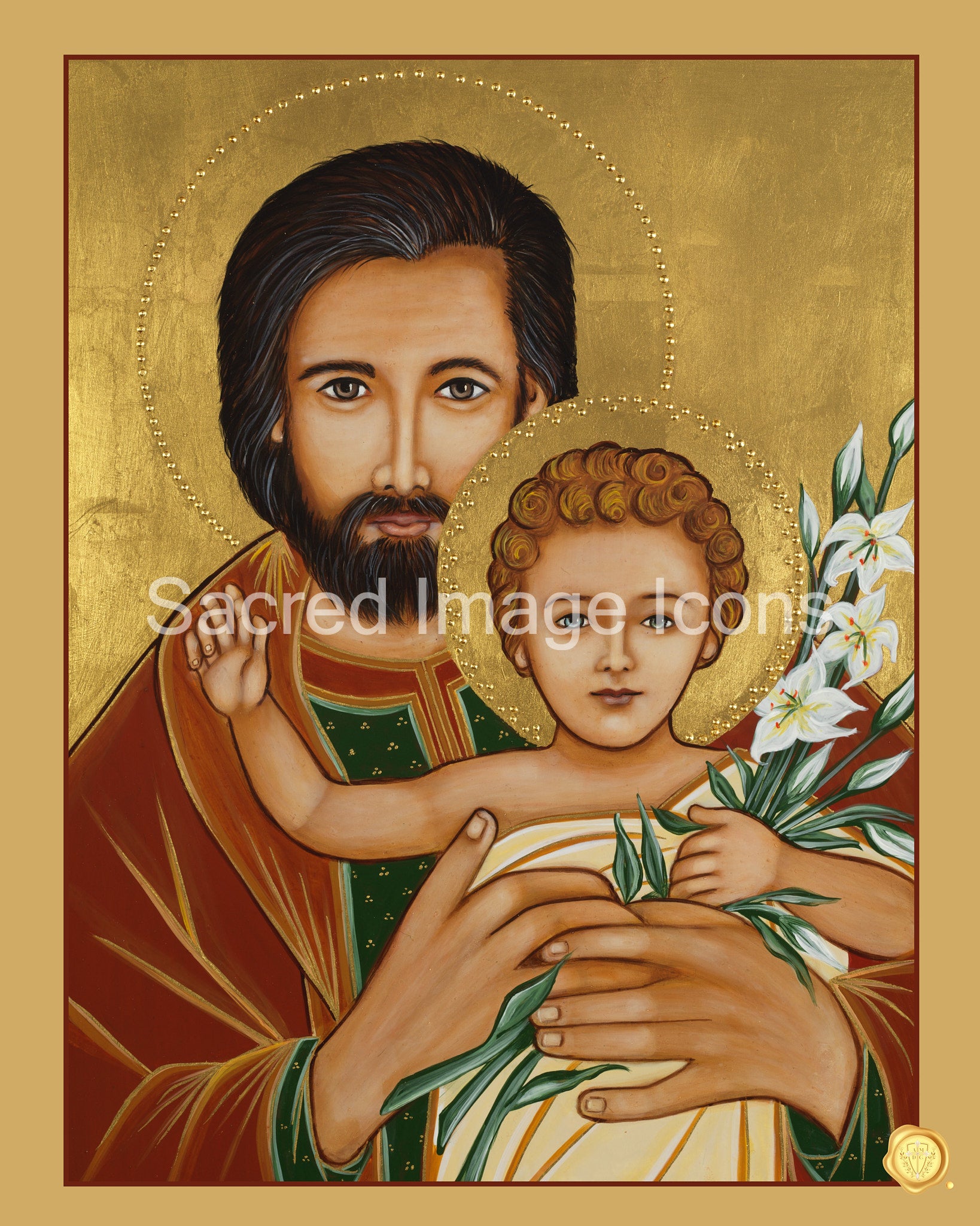 Saint Joseph and Baby Jesus Icon Print
