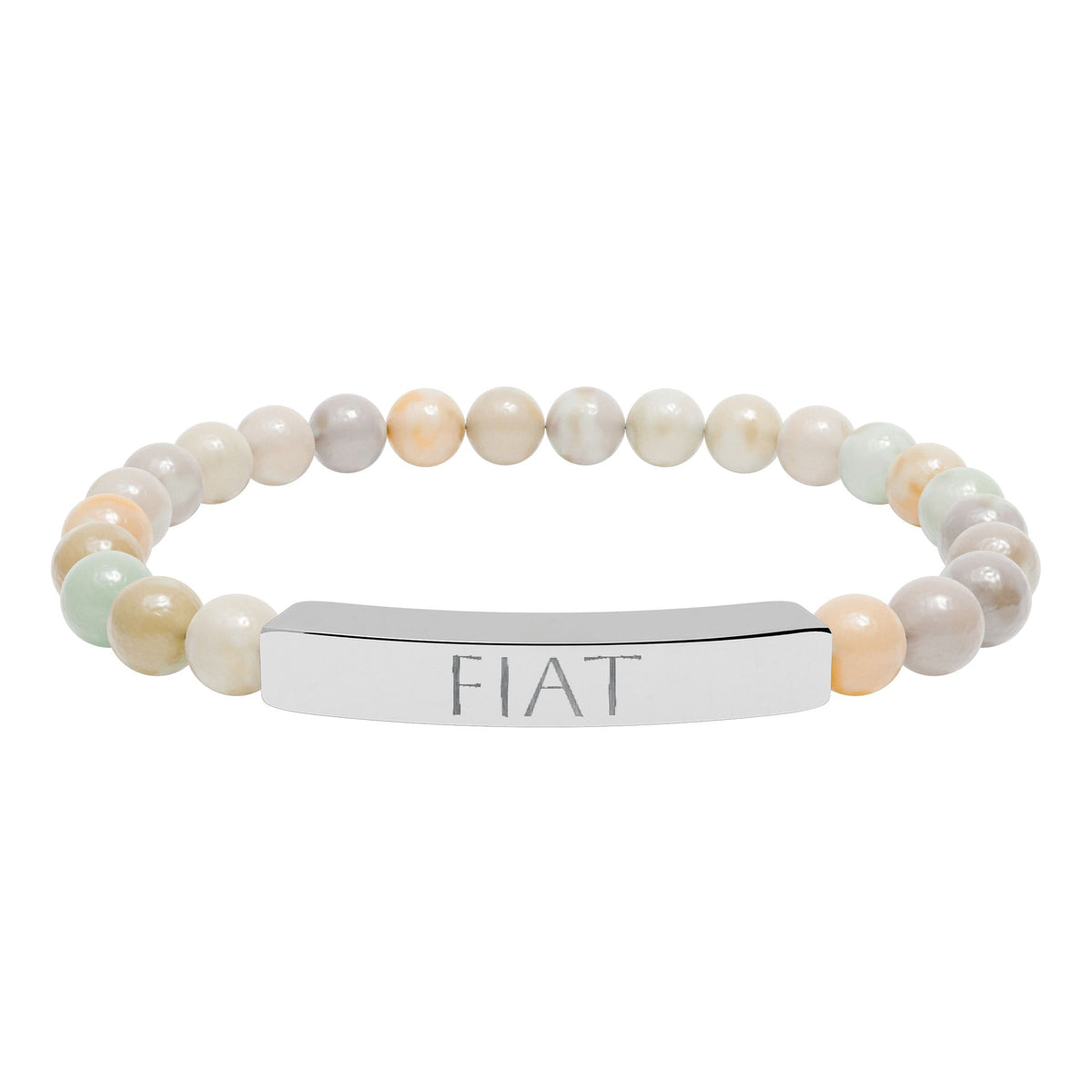 FIAT &quot;Let it be done&quot;  Engraved Bracelet - Stainless or Gold with Natural Stone