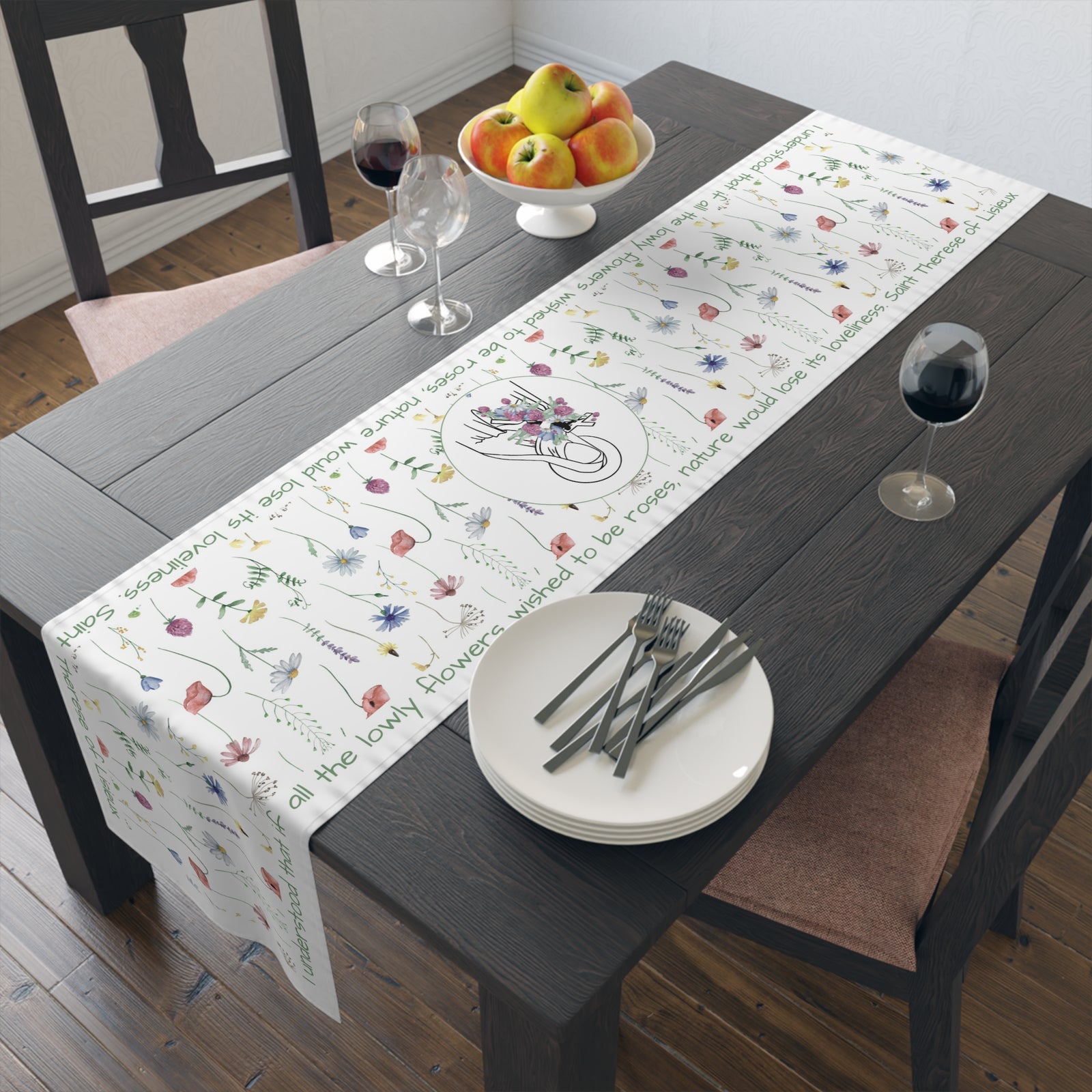 St. Therese Floral Table Runner in Cotton Twill or Poly