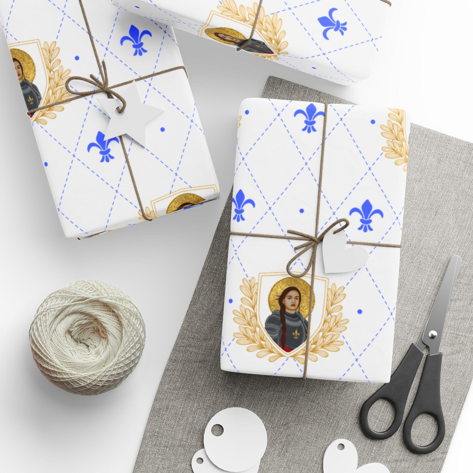 Gift Wrapping Paper - St. Joan of Arc Blue & Gold - Roll