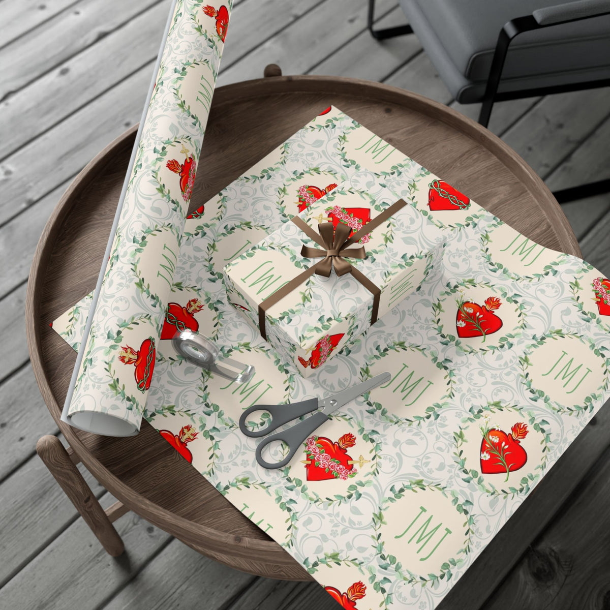 Gift Wrapping Paper - J.M.J. Sacred, Chaste and Immaculate Hearts - Roll
