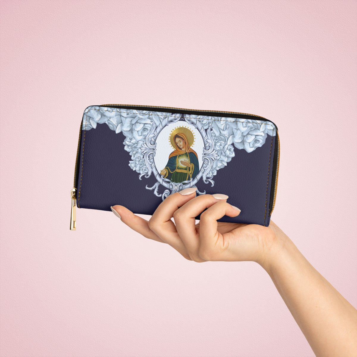 Flame of Love Navy Floral Zipper Wallet