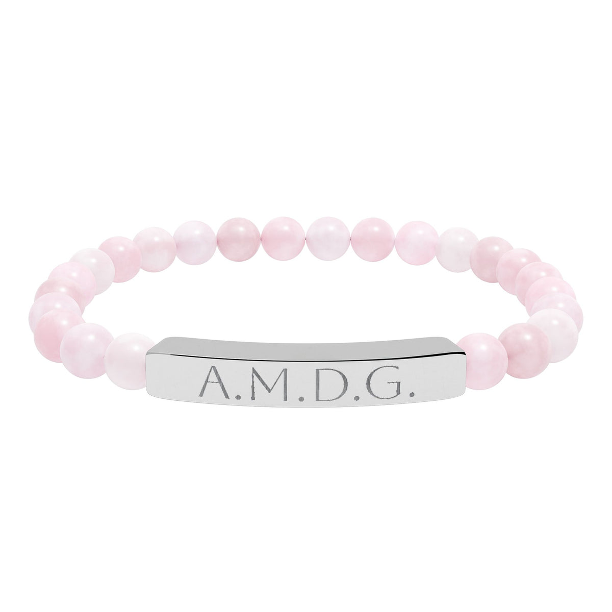 AMDG &quot;Ad Majoram Dei Gloriam&quot; Engraved Bracelet - Stainless or Gold with Natural Stone