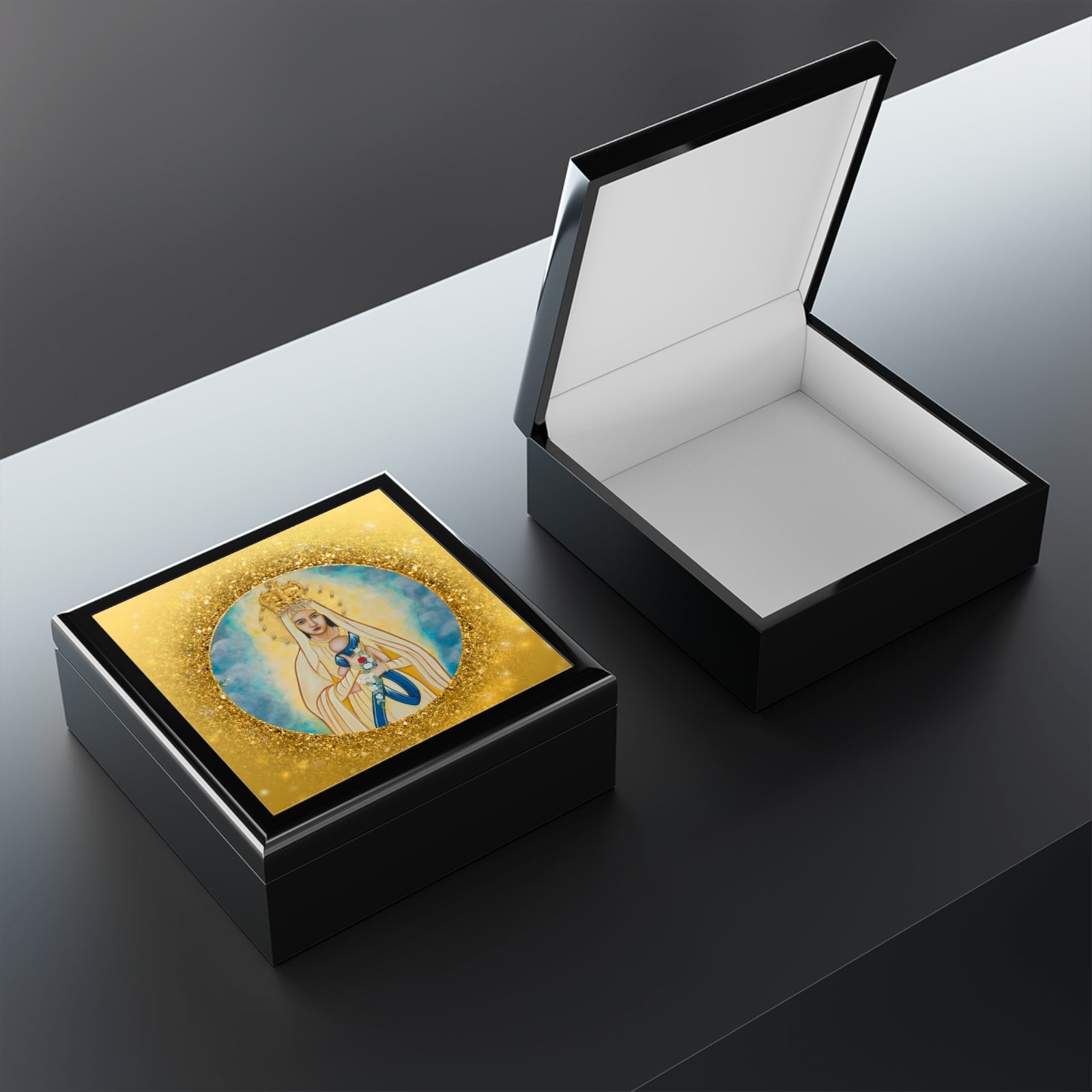 Religious Jewelry Box — Our Lady of Lourdes and the Baby Jesus Rosary Keepsake Box