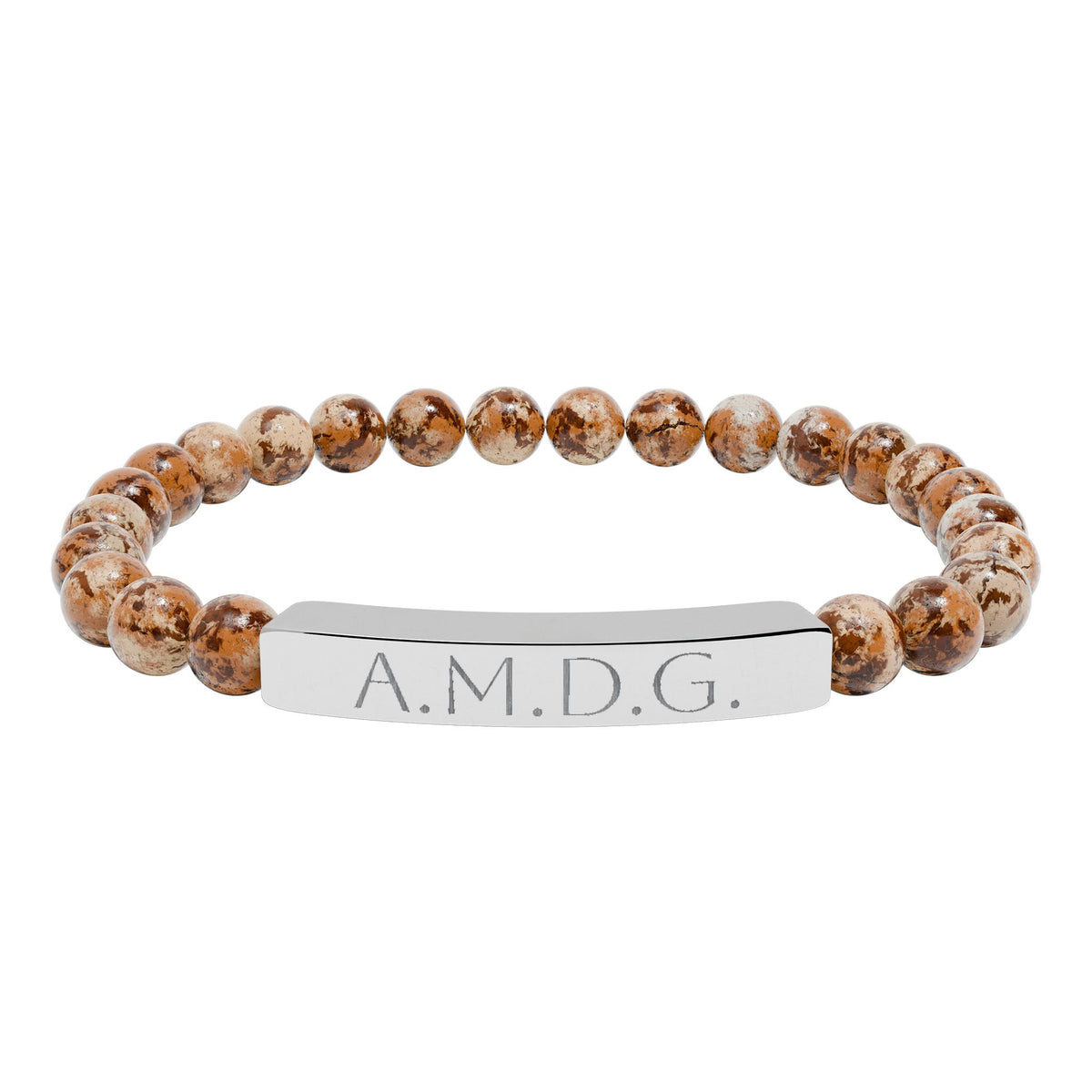 AMDG &quot;Ad Majoram Dei Gloriam&quot; Engraved Bracelet - Stainless or Gold with Natural Stone