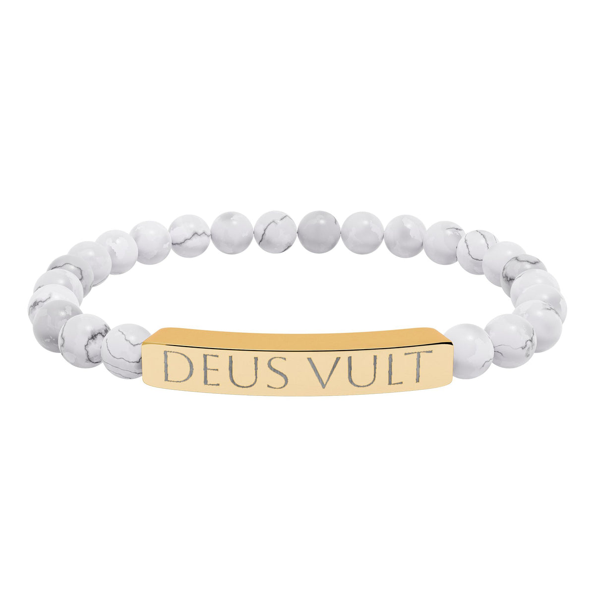 Deus Vult &quot;God Wills It&quot; Engraved Bracelet - Stainless or Gold with Natural Stone