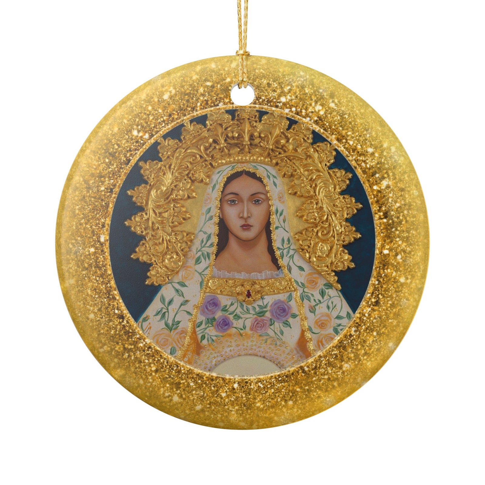 Golden Virgin Mary Ceramic Christmas Ornament