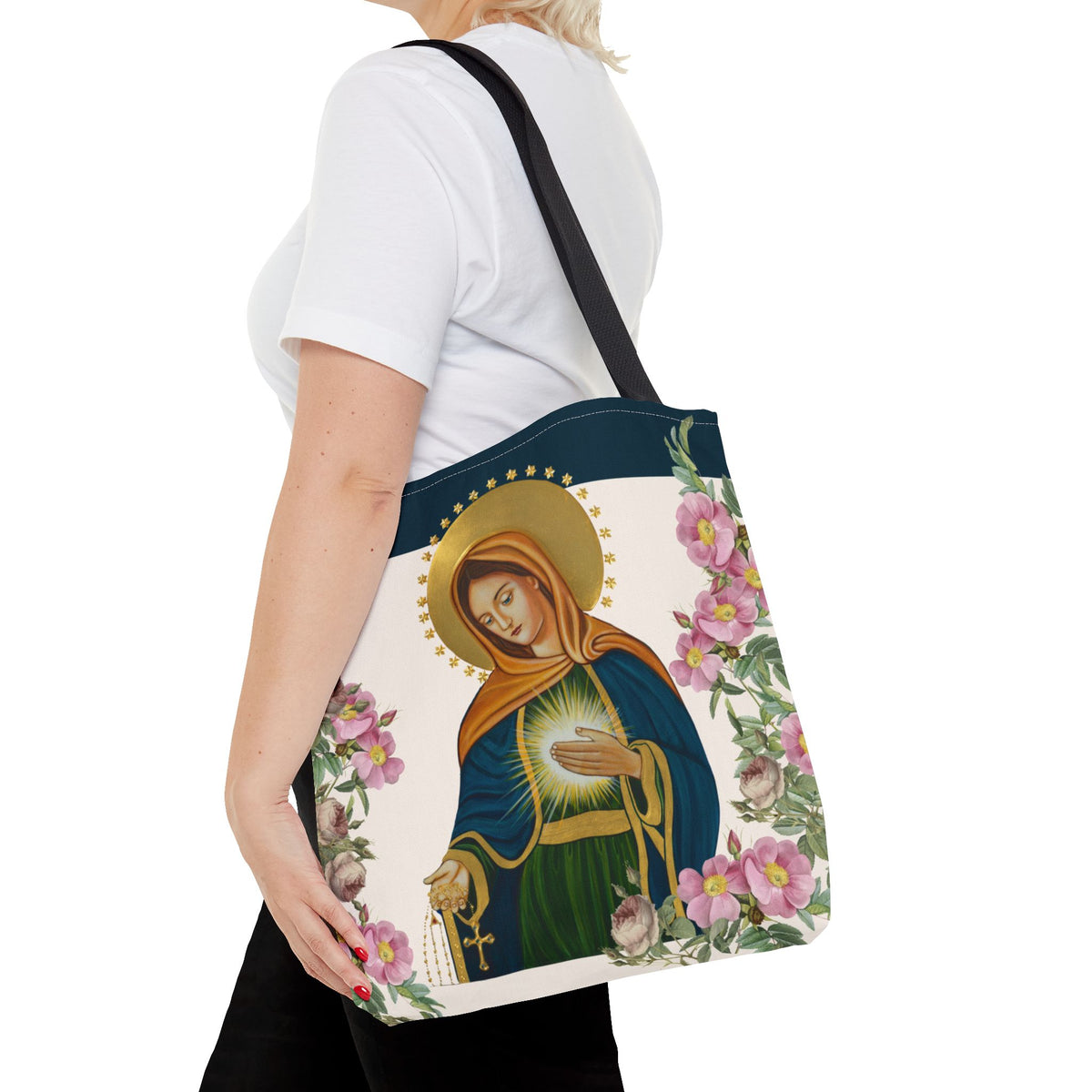 Flame of Love Tote Bag - Dark Blue Floral