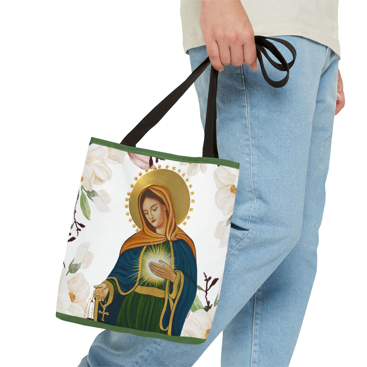 Flame of Love Tote Bag (Green Floral) 13x13