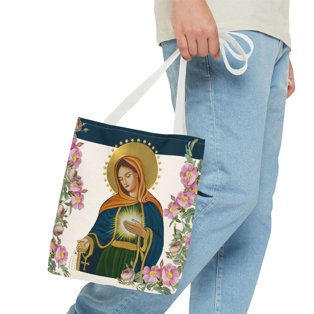 Flame of Love Tote Bag - Dark Blue Floral