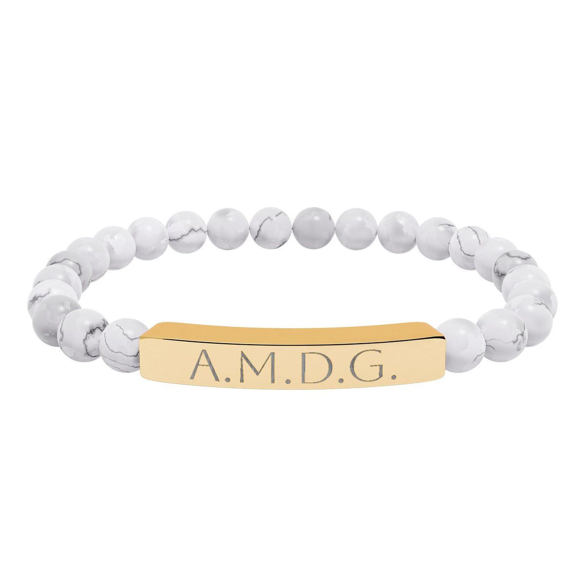 AMDG &quot;Ad Majoram Dei Gloriam&quot; Engraved Bracelet - Stainless or Gold with Natural Stone