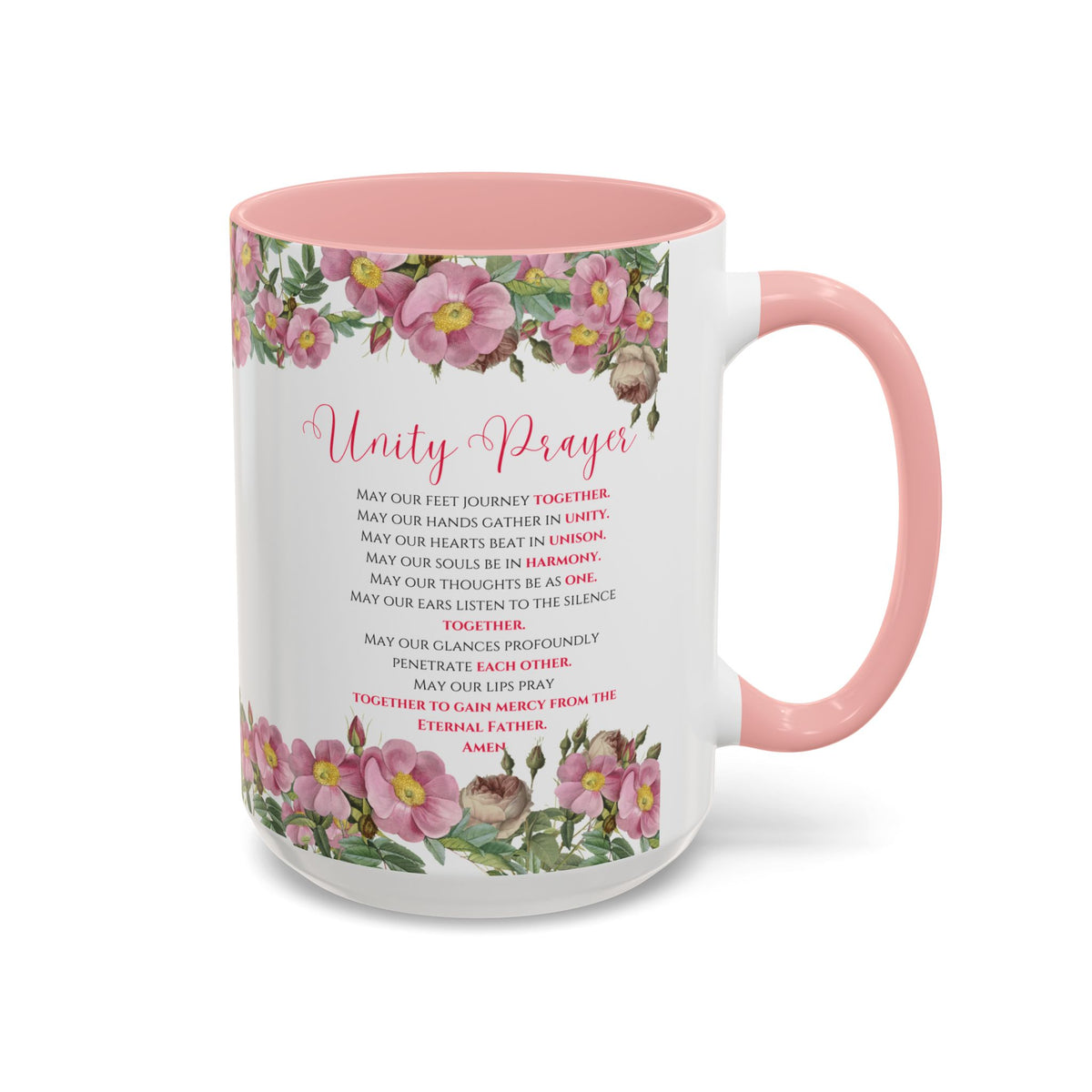 Flame of Love Prayer Coffee Mug - Pink Floral