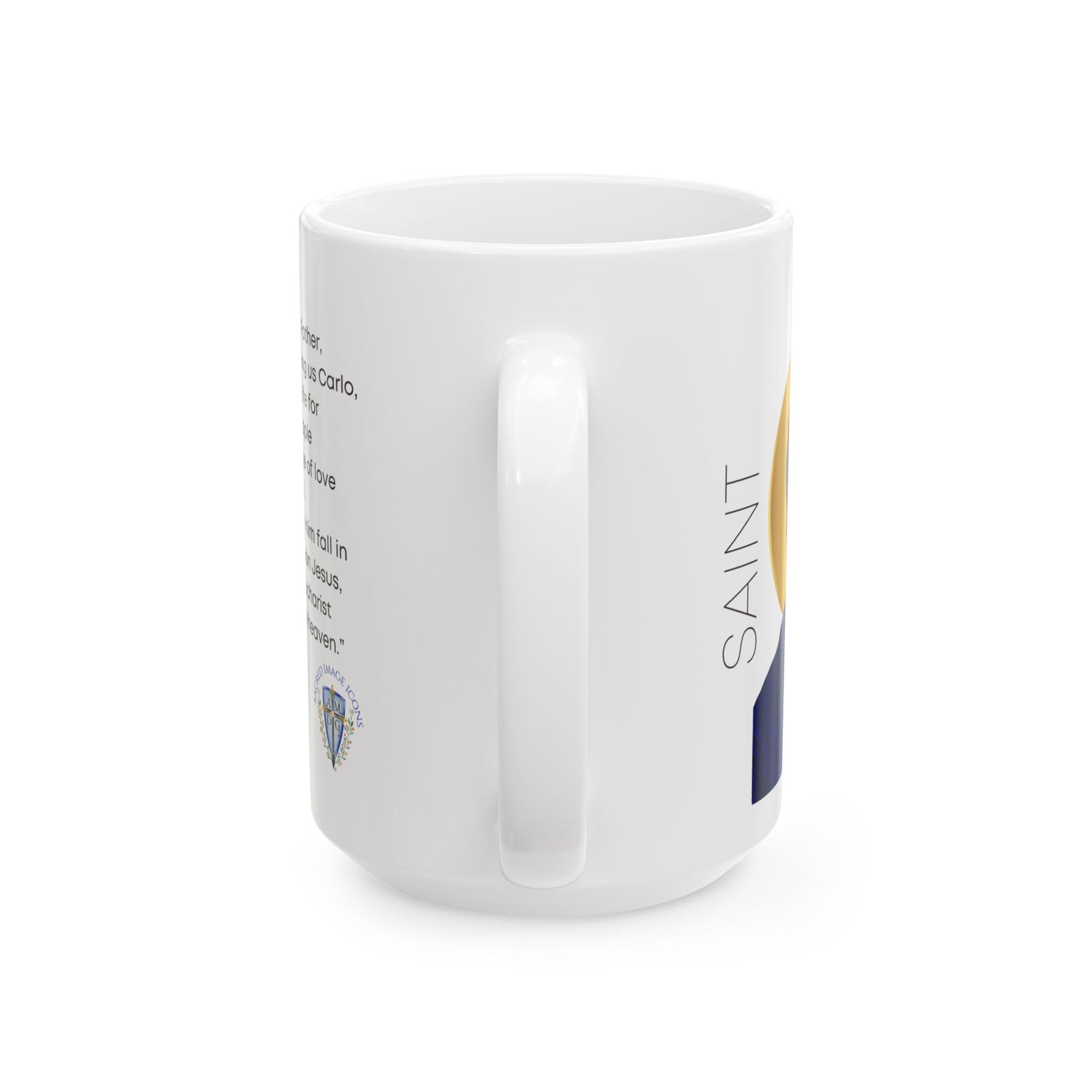 Saint Carlo Acutis Ceramic Mug — Inspirational Prayer Coffee Cup (15oz)