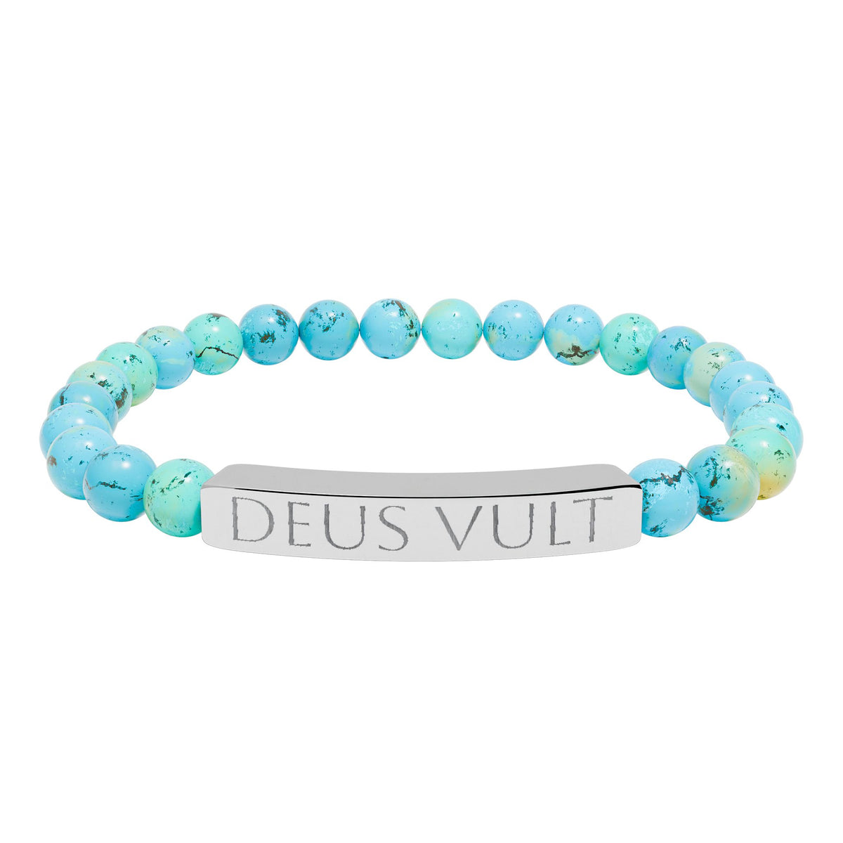 Deus Vult &quot;God Wills It&quot; Engraved Bracelet - Stainless or Gold with Natural Stone