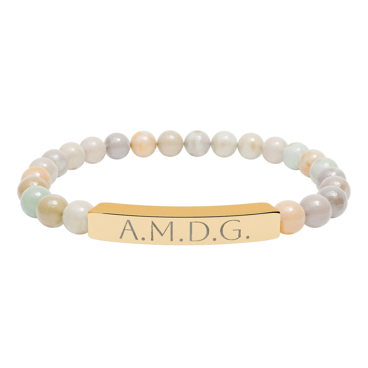 AMDG &quot;Ad Majoram Dei Gloriam&quot; Engraved Bracelet - Stainless or Gold with Natural Stone