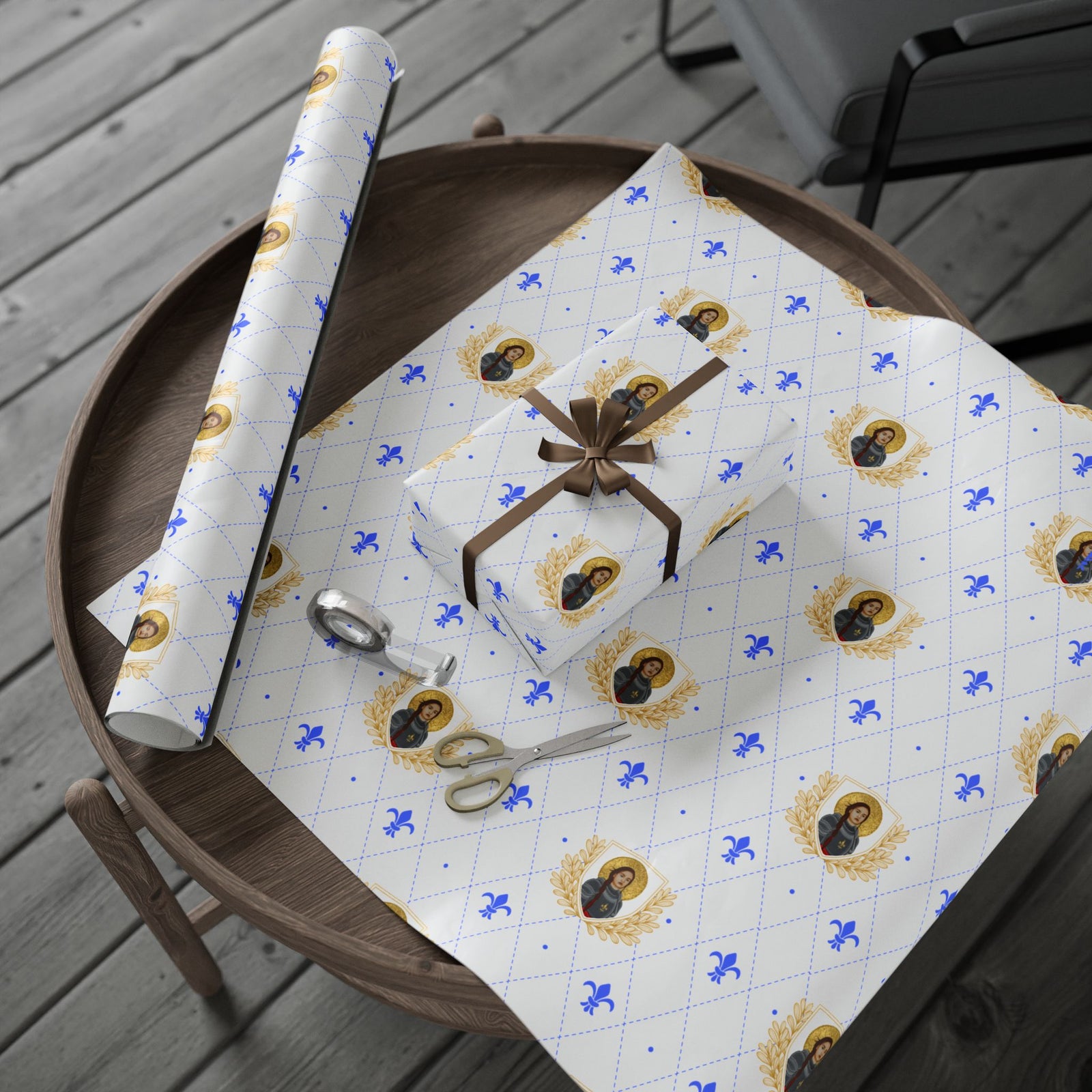 Gift Wrapping Paper - St. Joan of Arc Blue & Gold - Roll