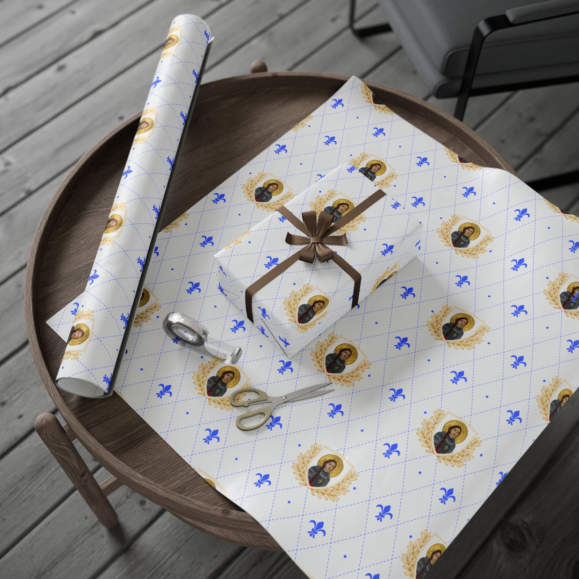Gift Wrapping Paper - St. Joan of Arc Blue & Gold - Roll