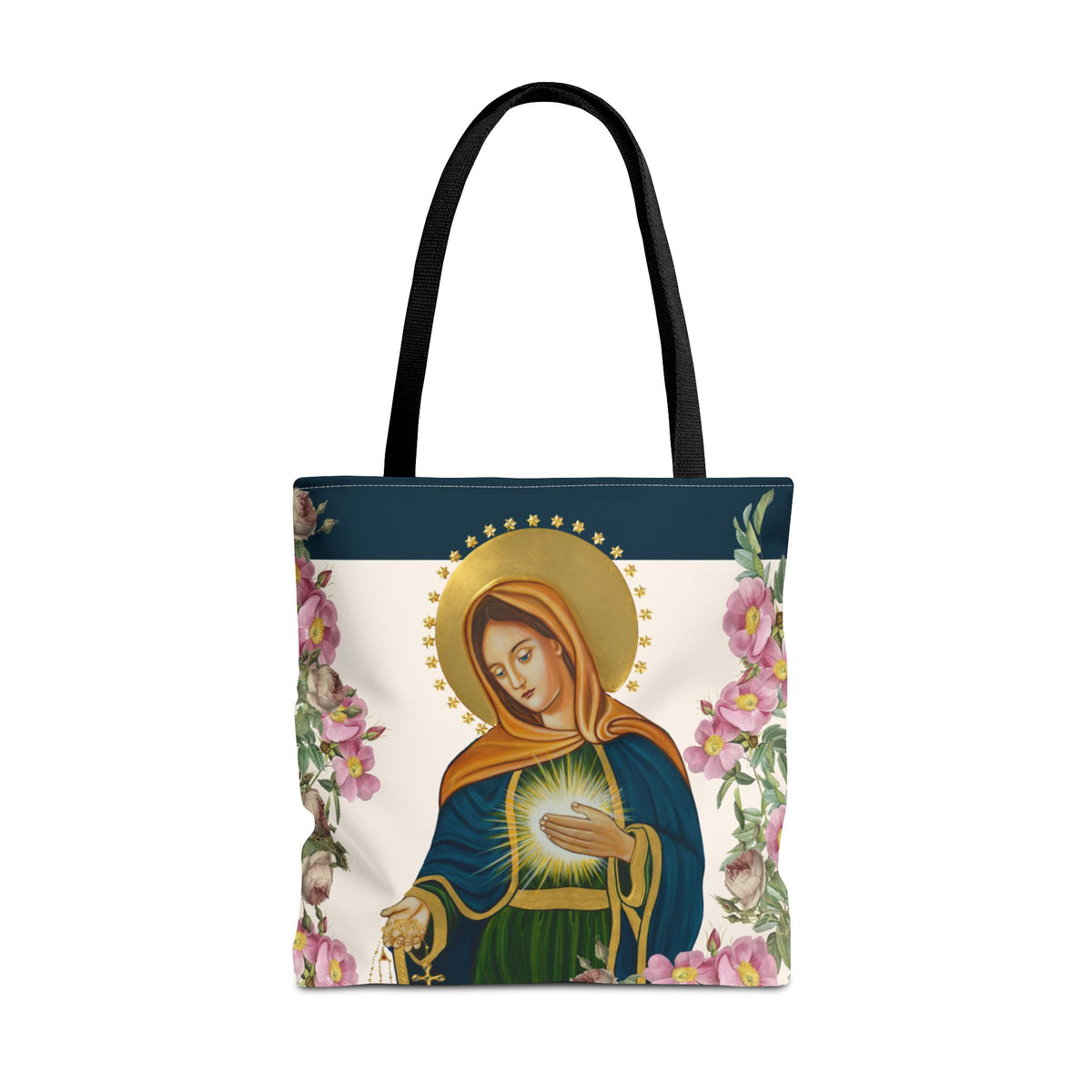 Flame of Love Tote Bag - Dark Blue Floral