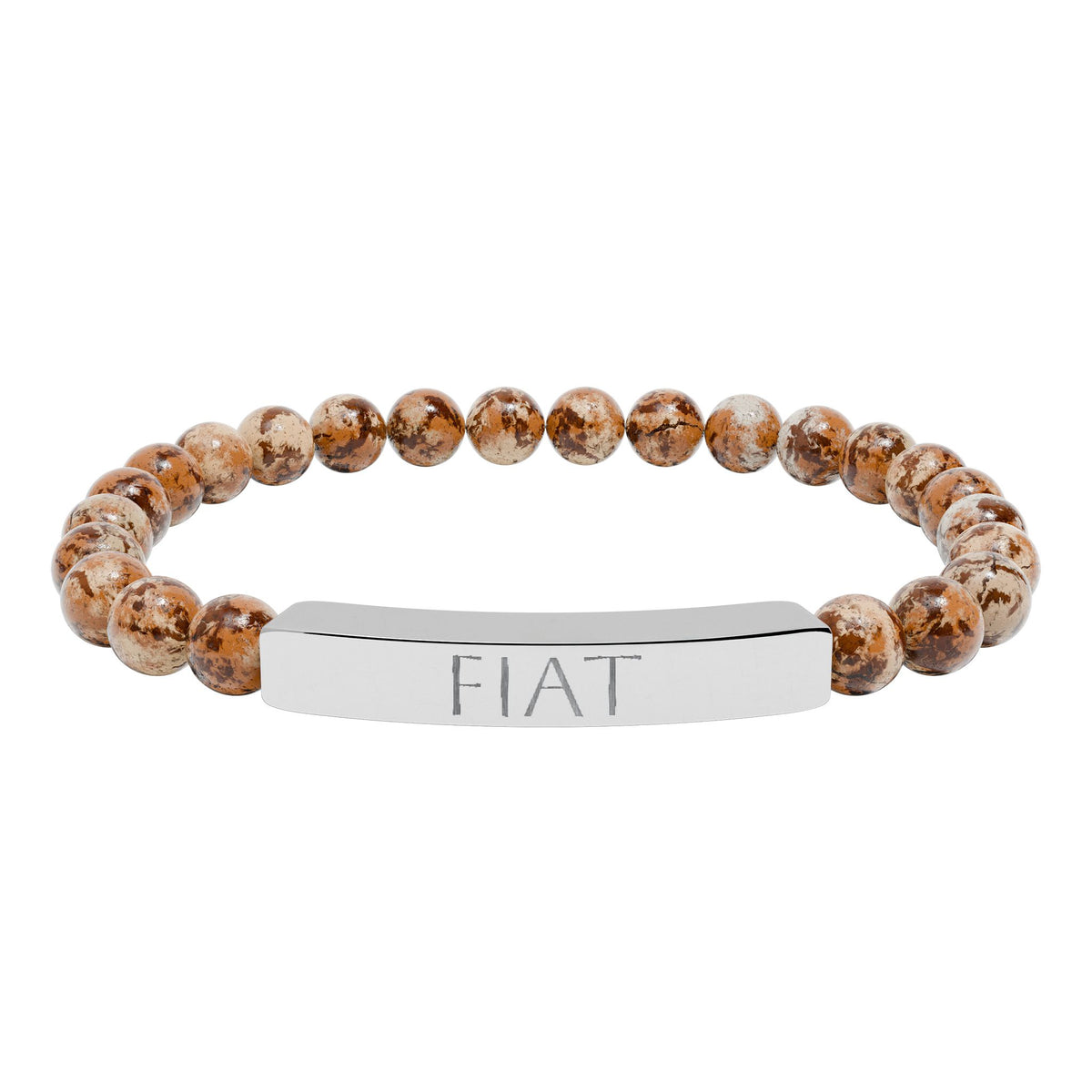 FIAT &quot;Let it be done&quot;  Engraved Bracelet - Stainless or Gold with Natural Stone