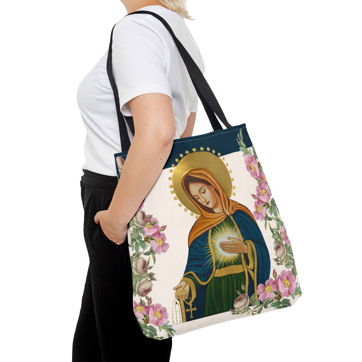 Flame of Love Tote Bag - Dark Blue Floral