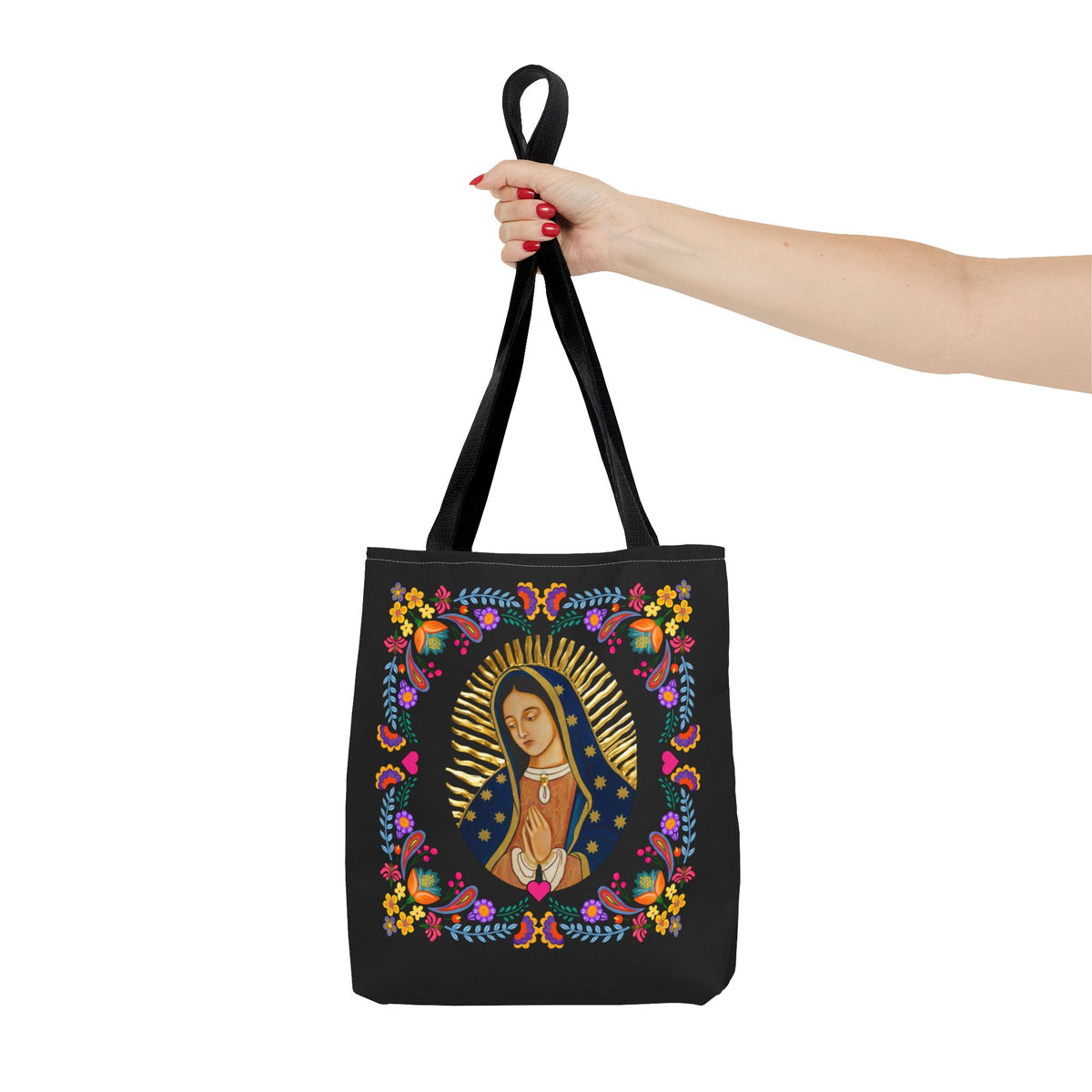 Vibrant Our Lady of Guadalupe Tote Bag for Faith and Inspiration, Prayer Bag, Religious Gift, Boho Floral Design, Eco-Friendly Shopping