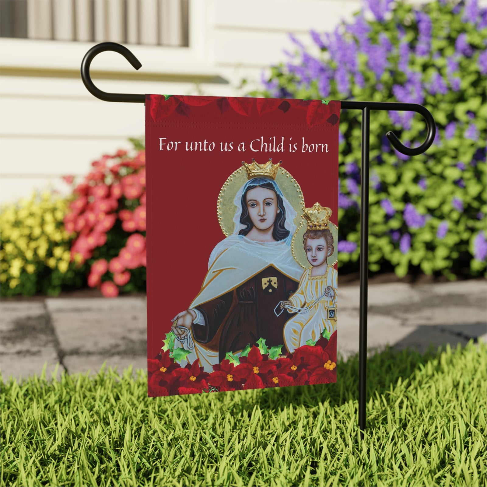 Christmas Garden Flag "For unto us a Child is born" 12x18