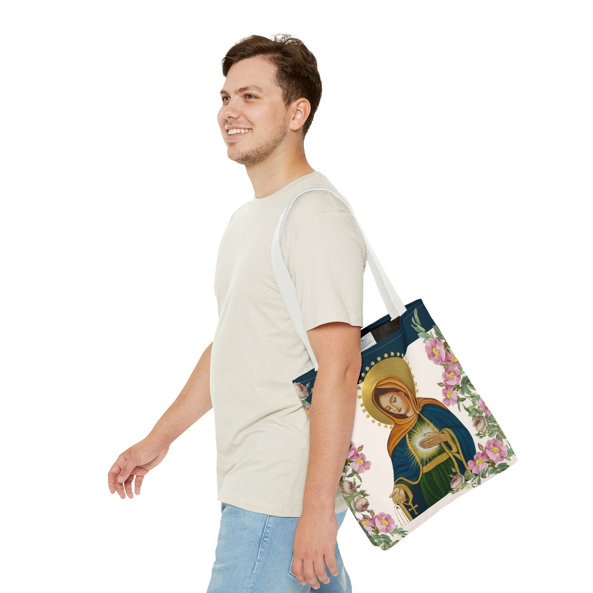 Flame of Love Tote Bag - Dark Blue Floral