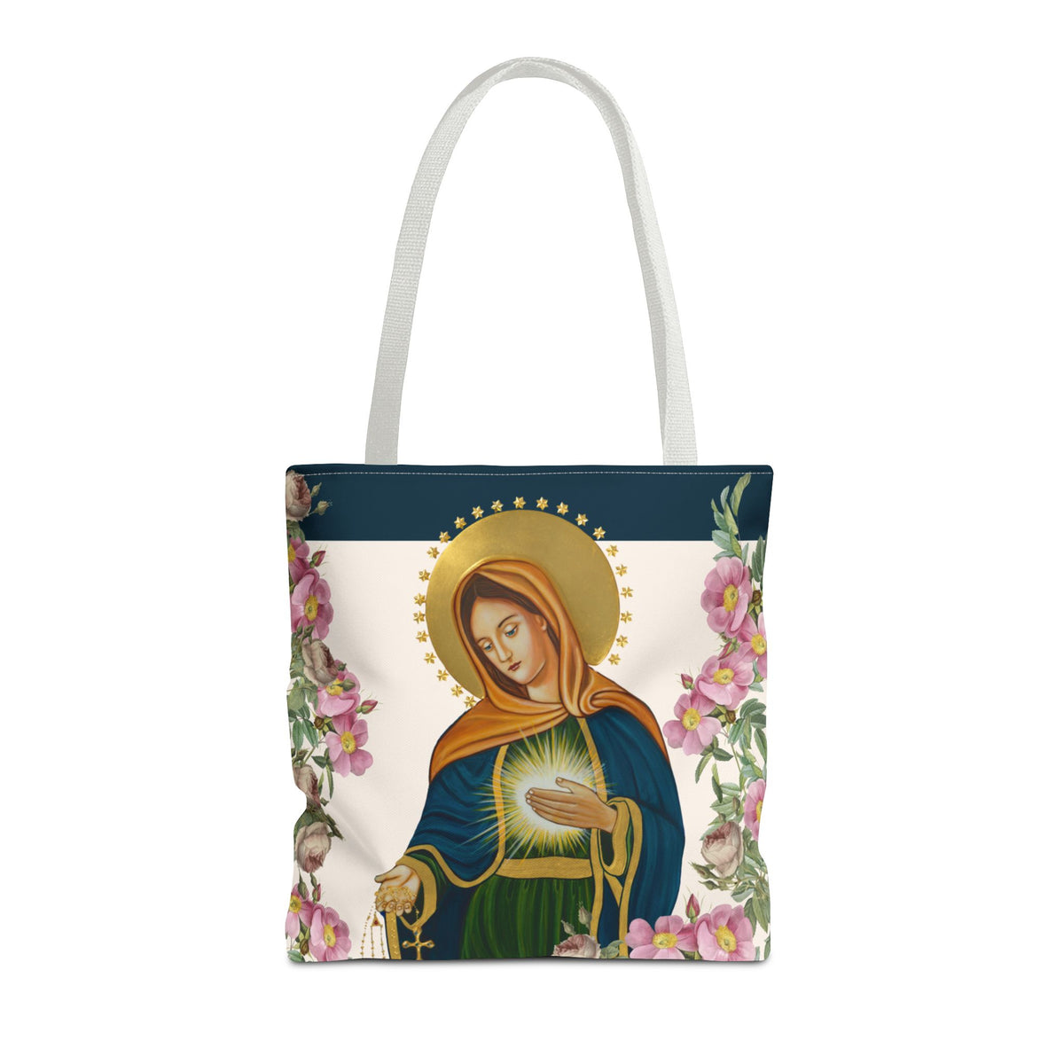 Flame of Love Tote Bag - Dark Blue Floral