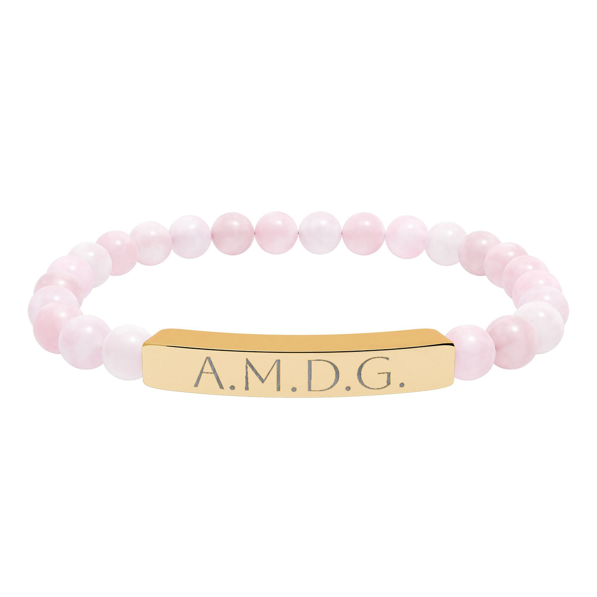 AMDG &quot;Ad Majoram Dei Gloriam&quot; Engraved Bracelet - Stainless or Gold with Natural Stone