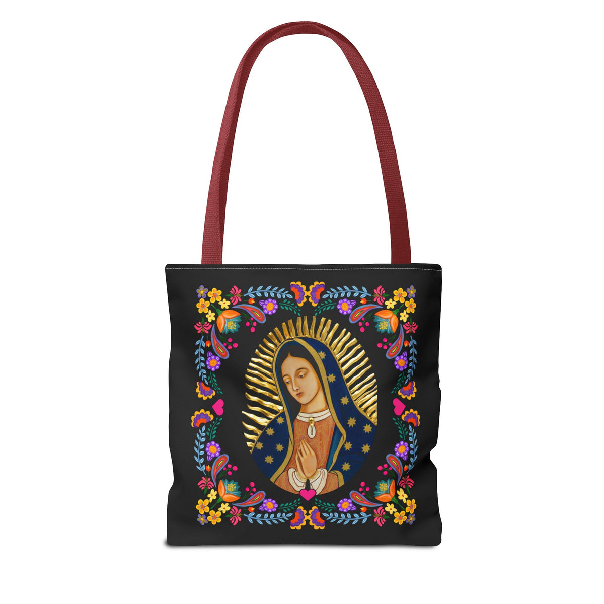 Vibrant Our Lady of Guadalupe Tote Bag for Faith and Inspiration, Prayer Bag, Religious Gift, Boho Floral Design, Eco-Friendly Shopping