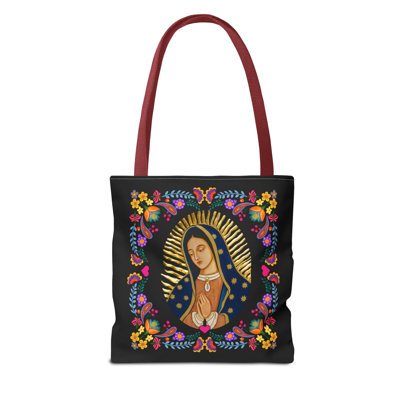Vibrant Our Lady of Guadalupe Tote Bag for Faith and Inspiration, Prayer Bag, Religious Gift, Boho Floral Design, Eco-Friendly Shopping