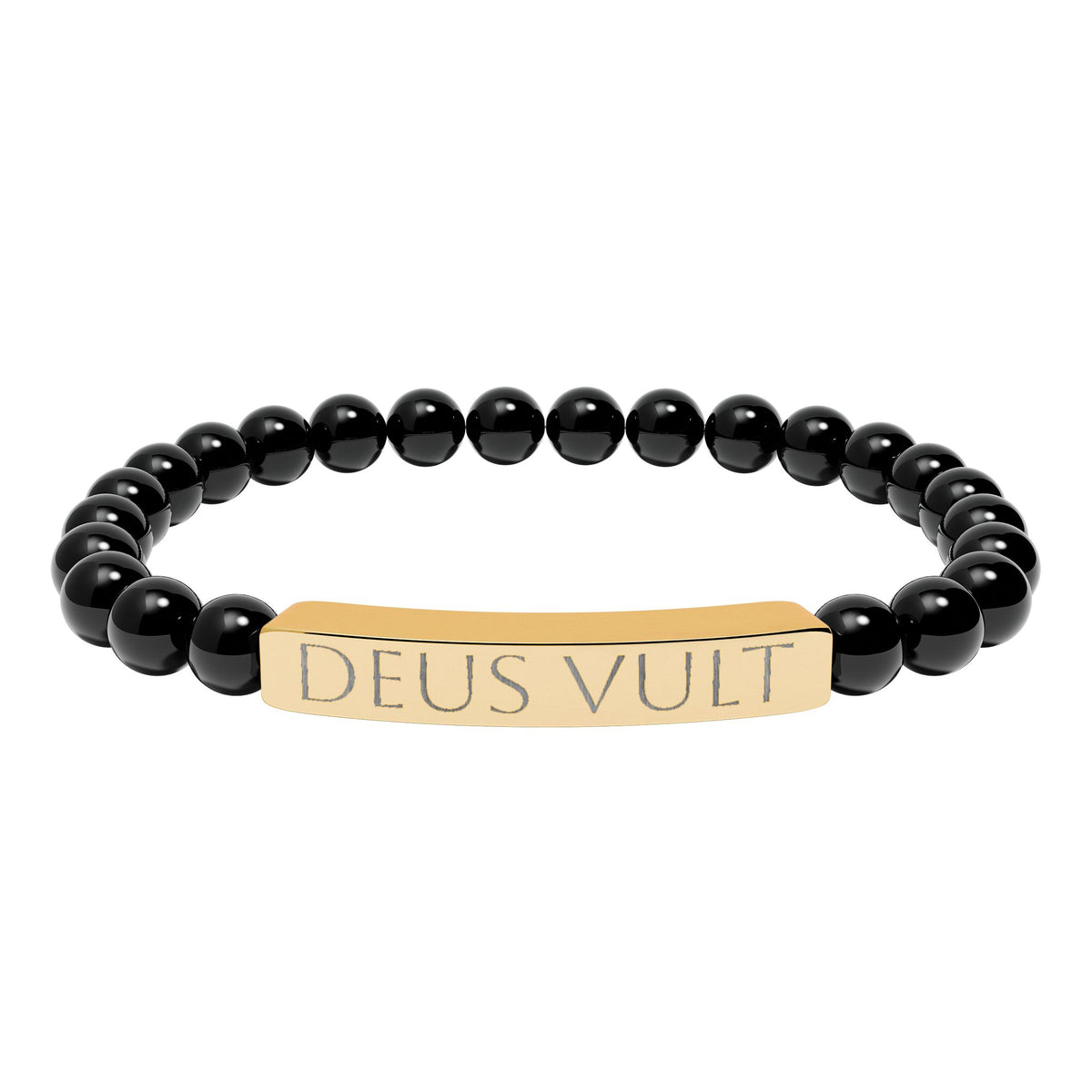 Deus Vult &quot;God Wills It&quot; Engraved Bracelet - Stainless or Gold with Natural Stone