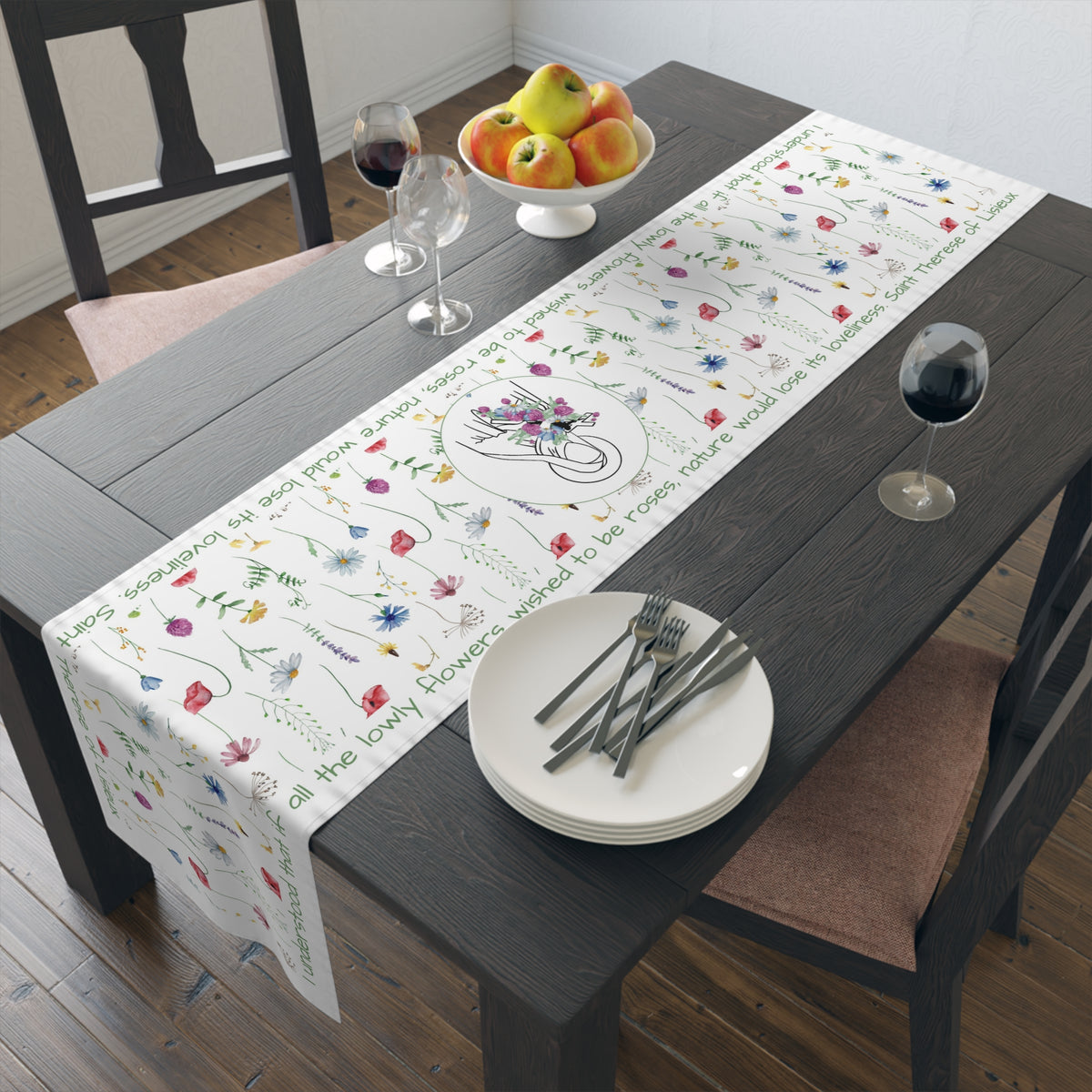 St. Therese Floral Table Runner in Cotton Twill or Poly