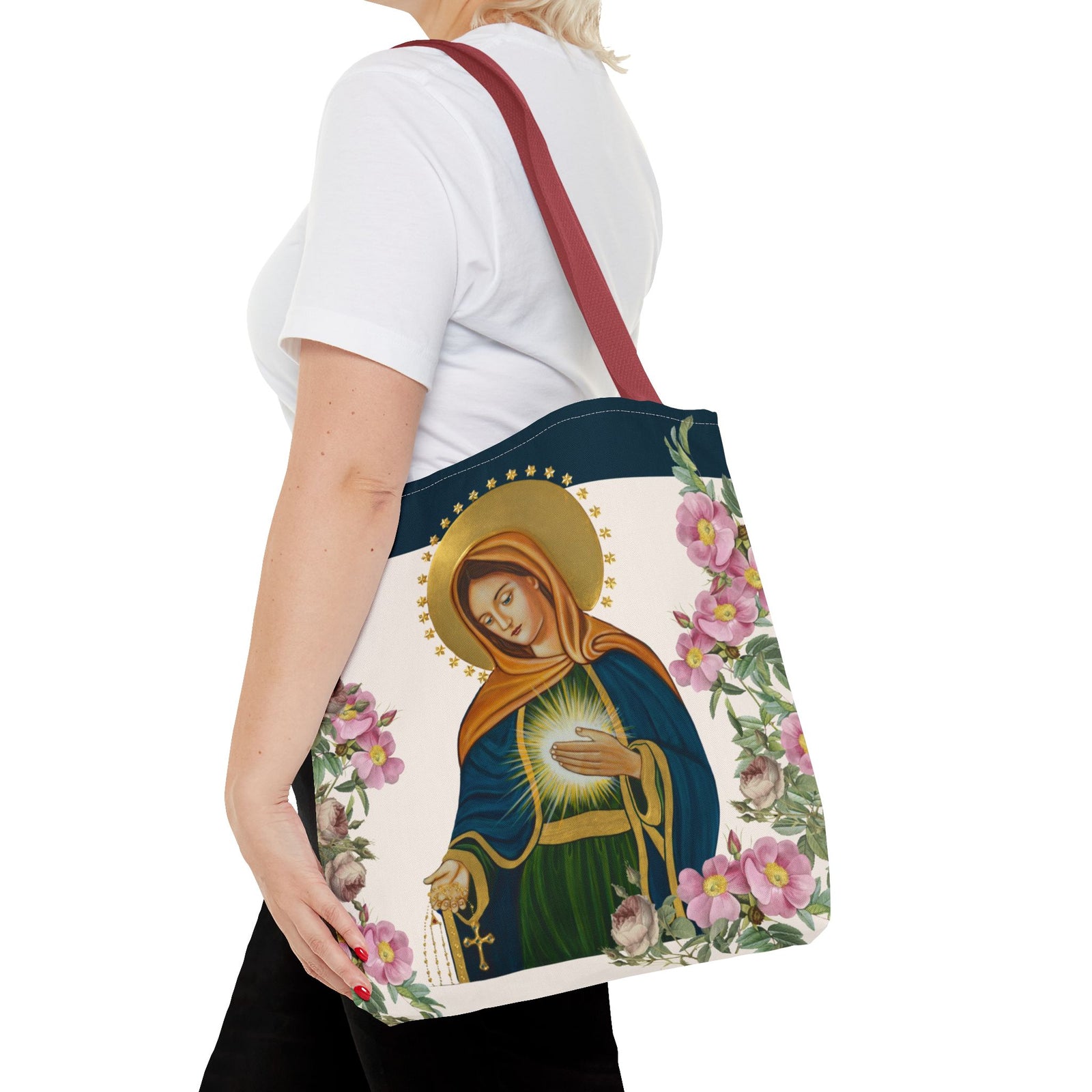 Flame of Love Tote Bag - Dark Blue Floral