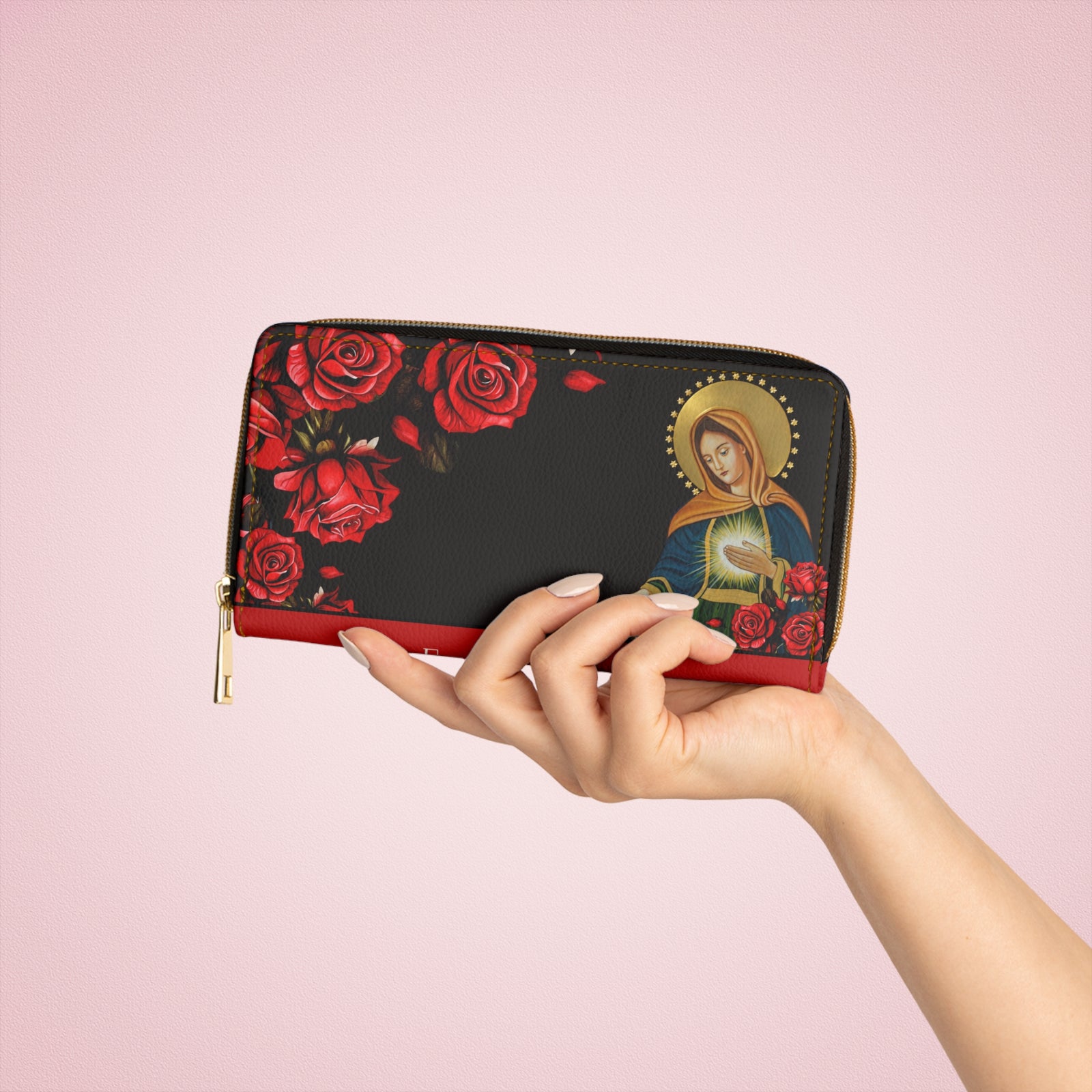 Flame of Love & The Sacred Heart of Jesus Catholic Devotional Zipper Wallet