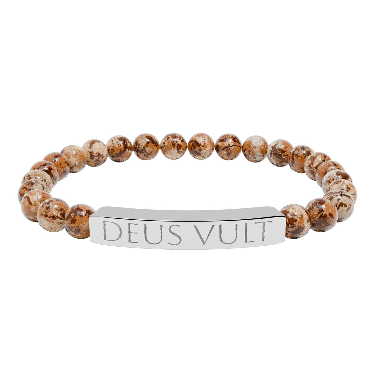 Deus Vult &quot;God Wills It&quot; Engraved Bracelet - Stainless or Gold with Natural Stone