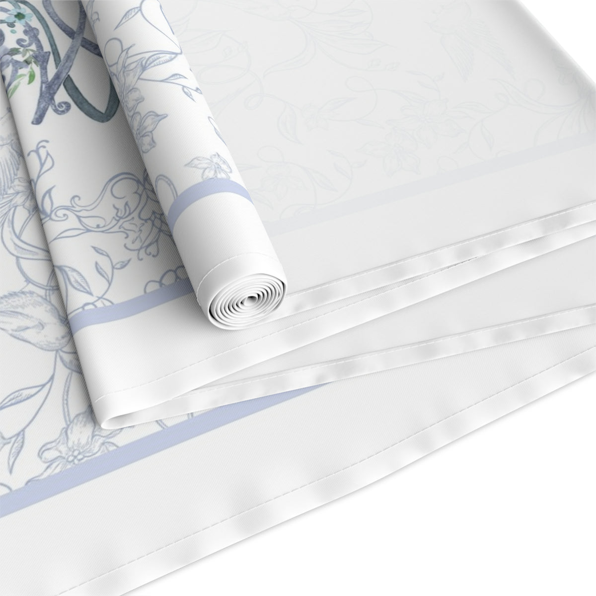 Ave Maria Blue Catholic Table Runner in Cotton Twill or Poly