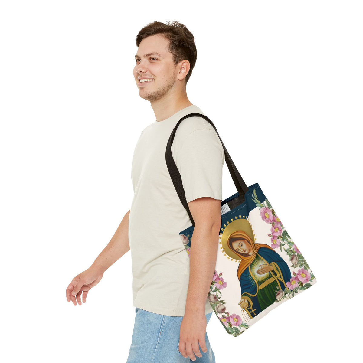 Flame of Love Tote Bag - Dark Blue Floral