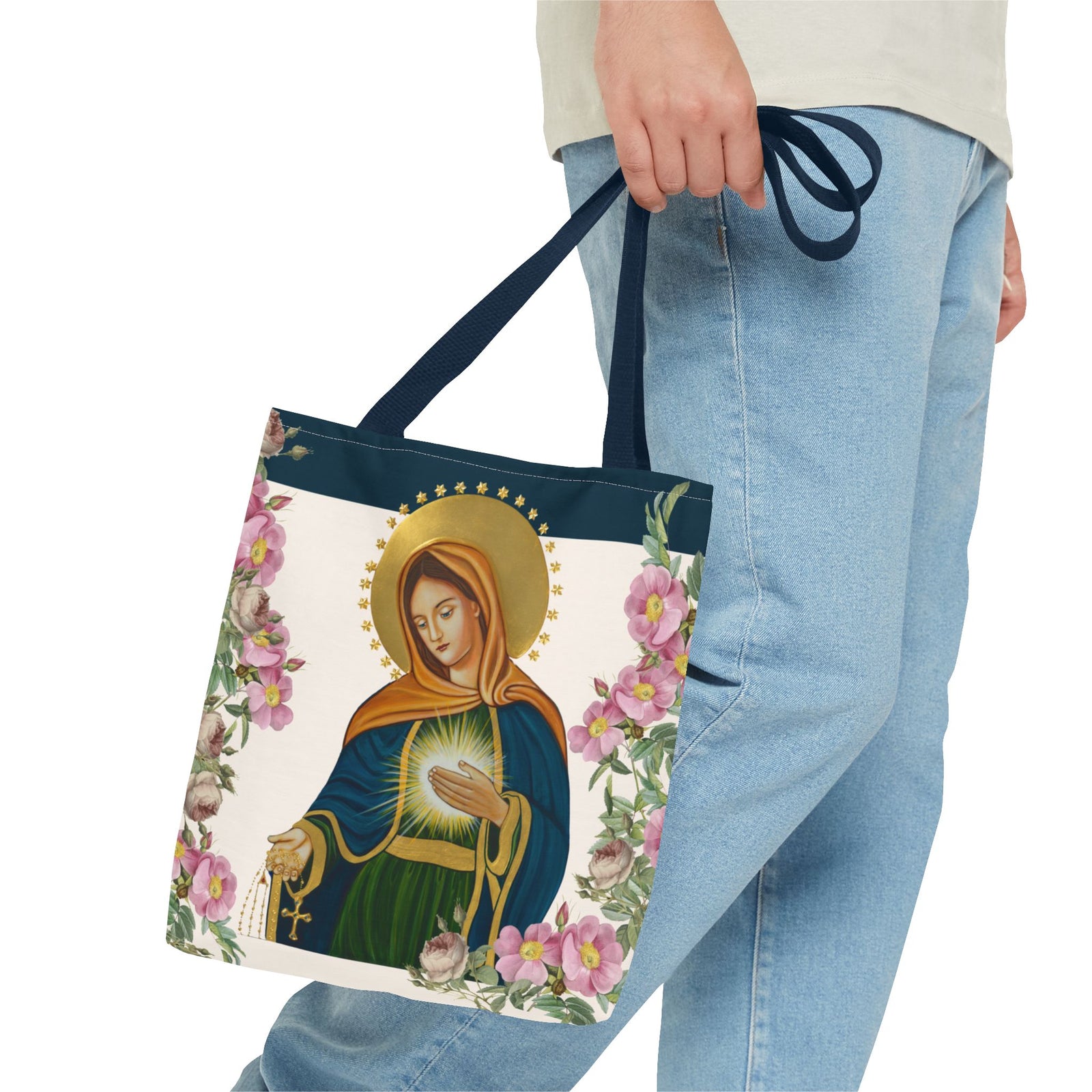 Flame of Love Tote Bag - Dark Blue Floral