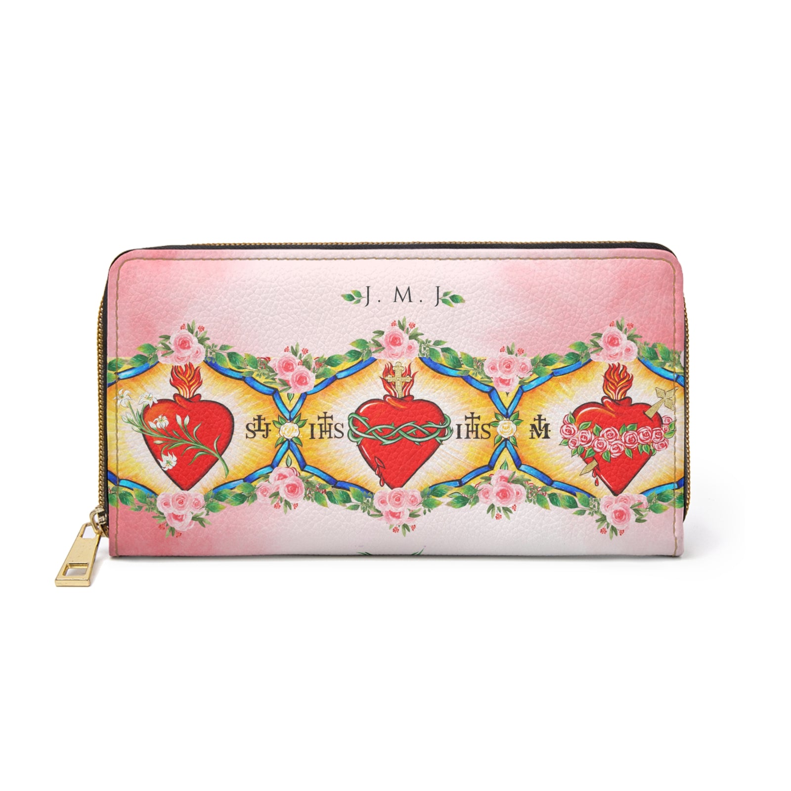 Jesus, Mary & Joseph Zipper Wallet -PINK-(Vegan Leather)