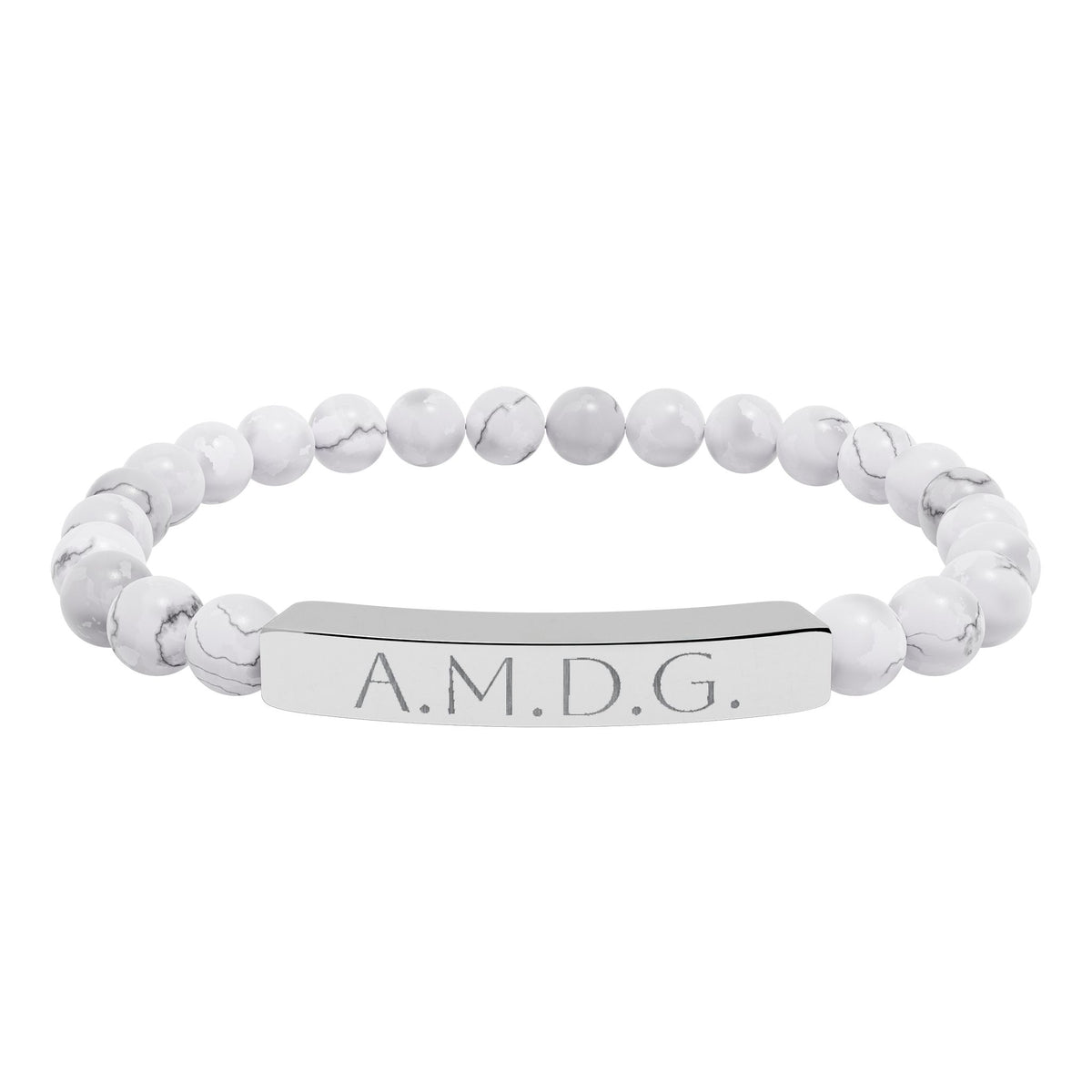 AMDG &quot;Ad Majoram Dei Gloriam&quot; Engraved Bracelet - Stainless or Gold with Natural Stone
