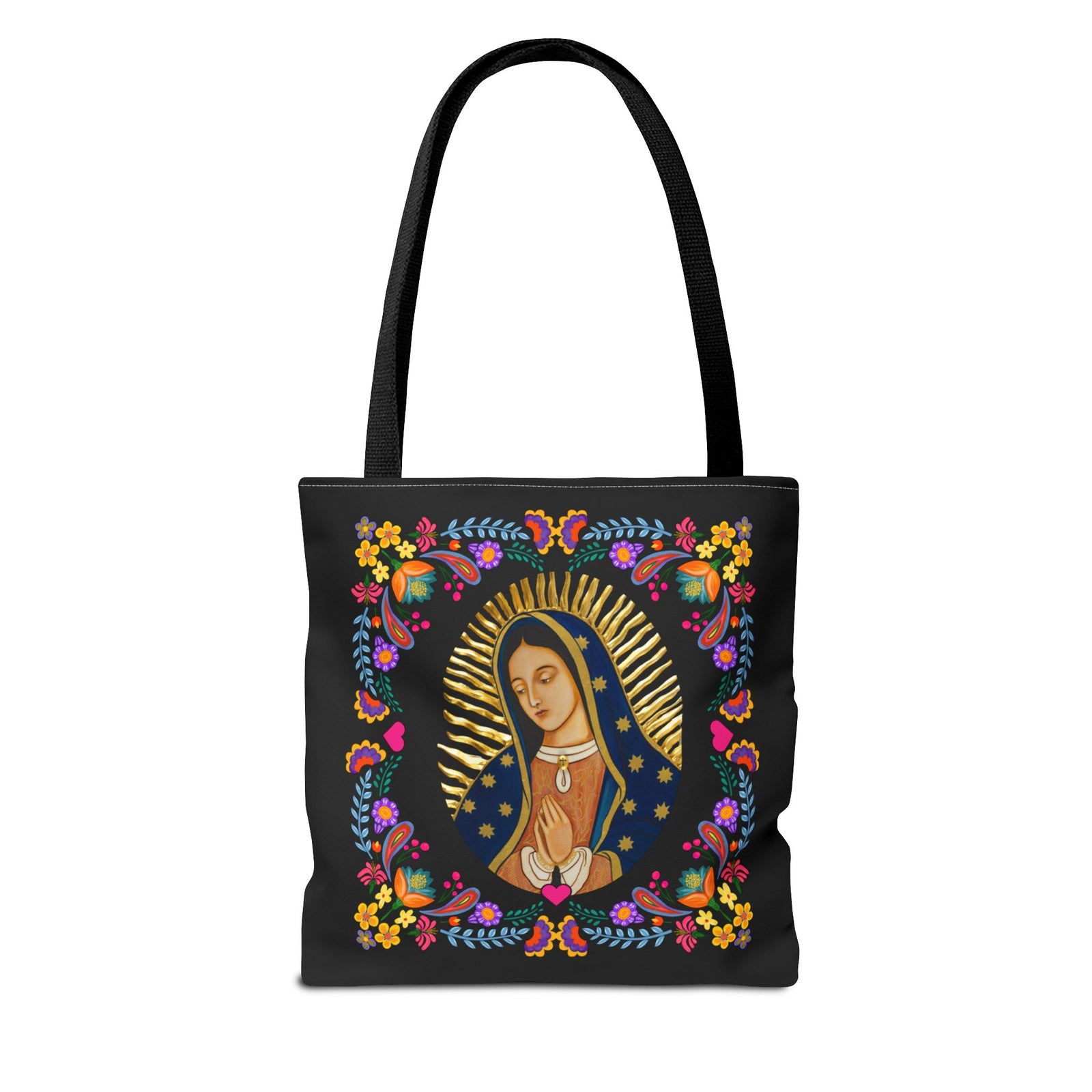 Vibrant Our Lady of Guadalupe Tote Bag for Faith and Inspiration, Prayer Bag, Religious Gift, Boho Floral Design, Eco-Friendly Shopping