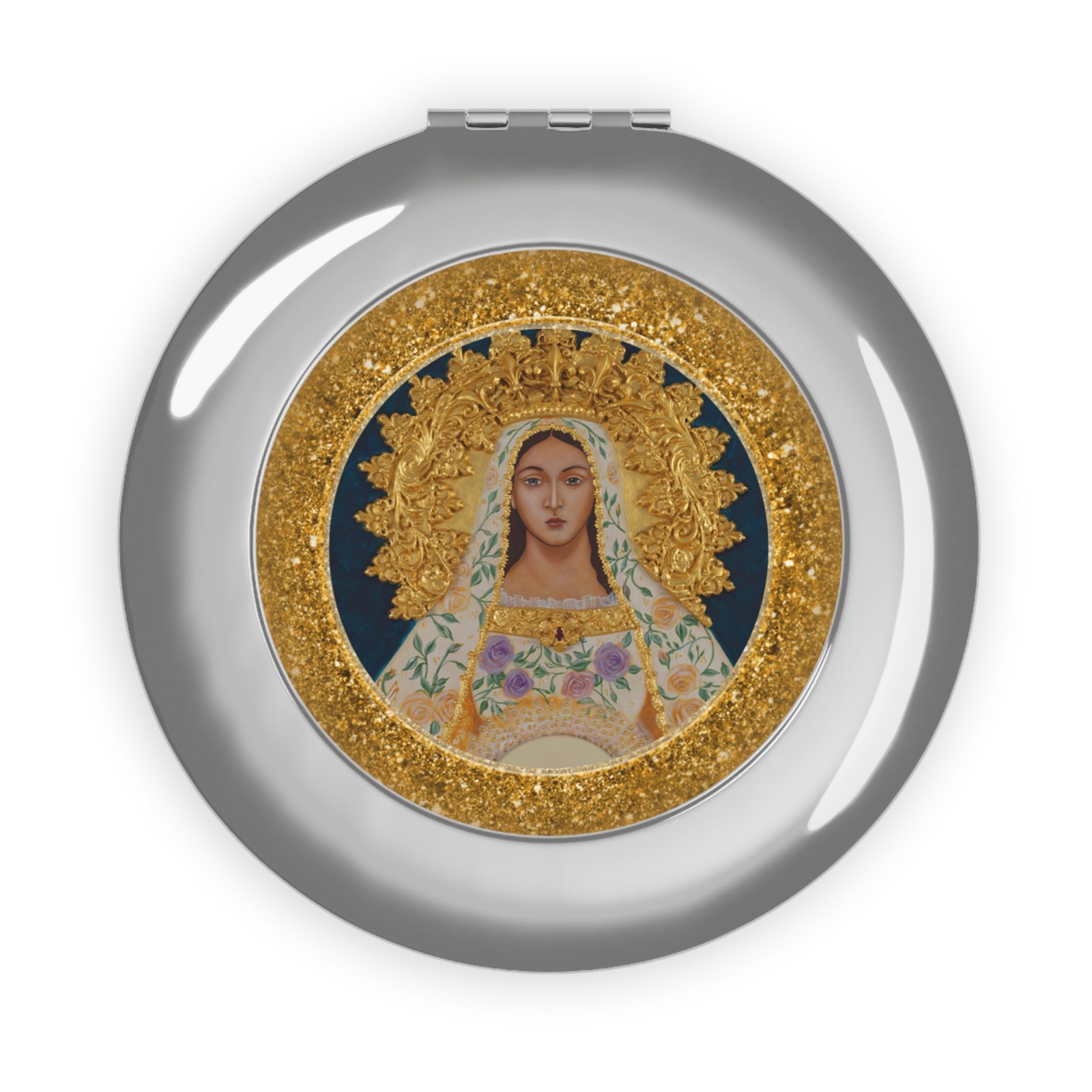 Golden Blessed Mother Compact Travel Mirror