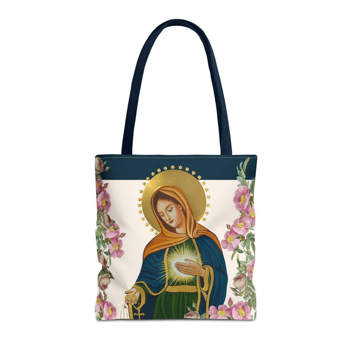 Flame of Love Tote Bag - Dark Blue Floral