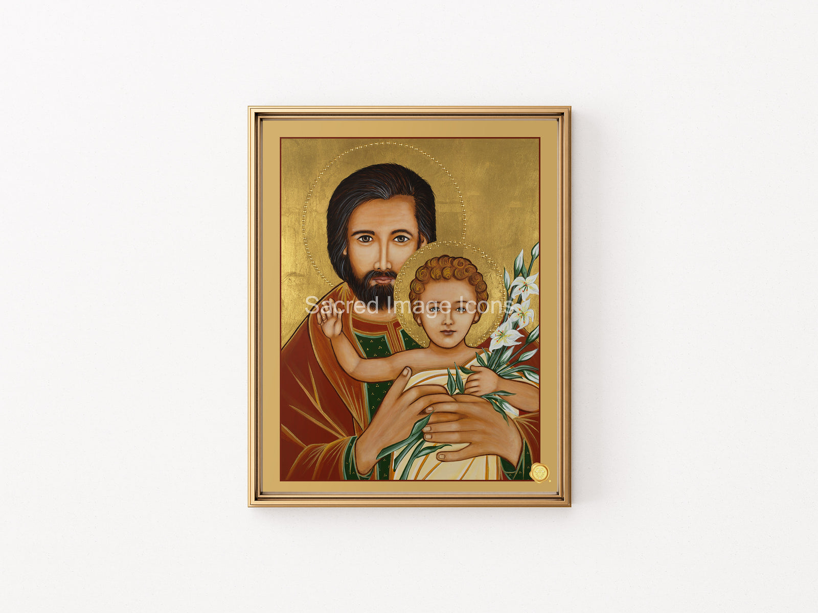 Saint Joseph and Baby Jesus Framed Icon Print