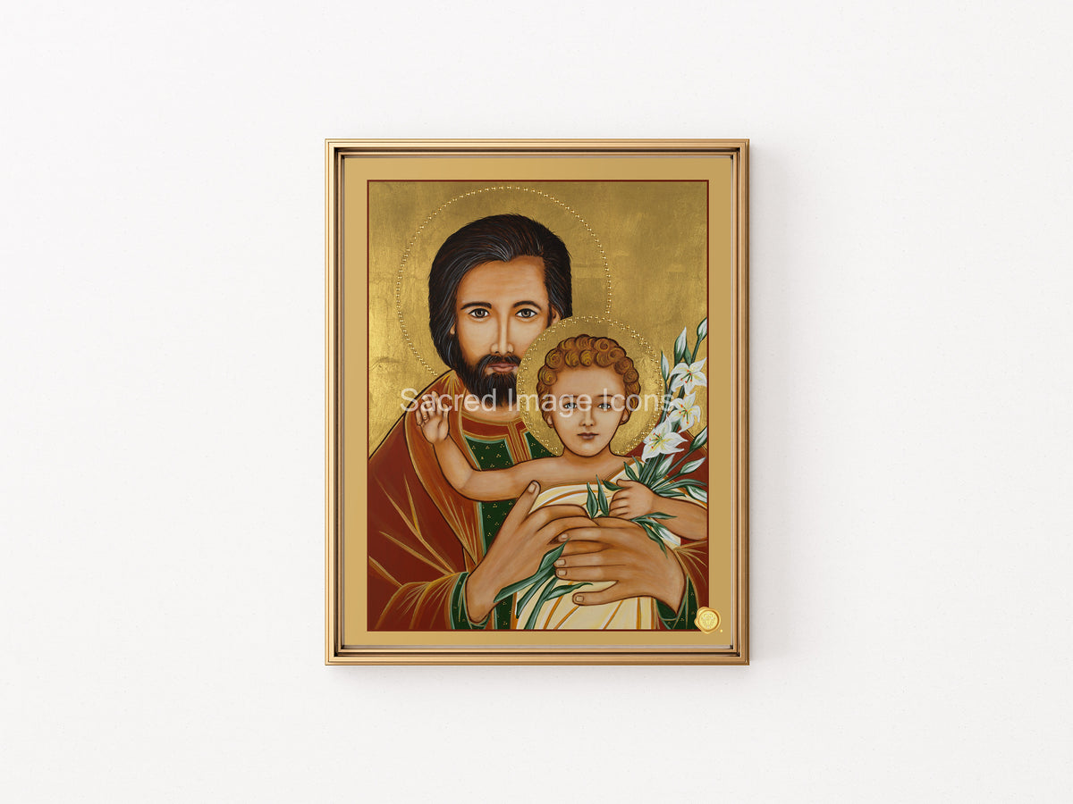 Saint Joseph and Baby Jesus Icon Print