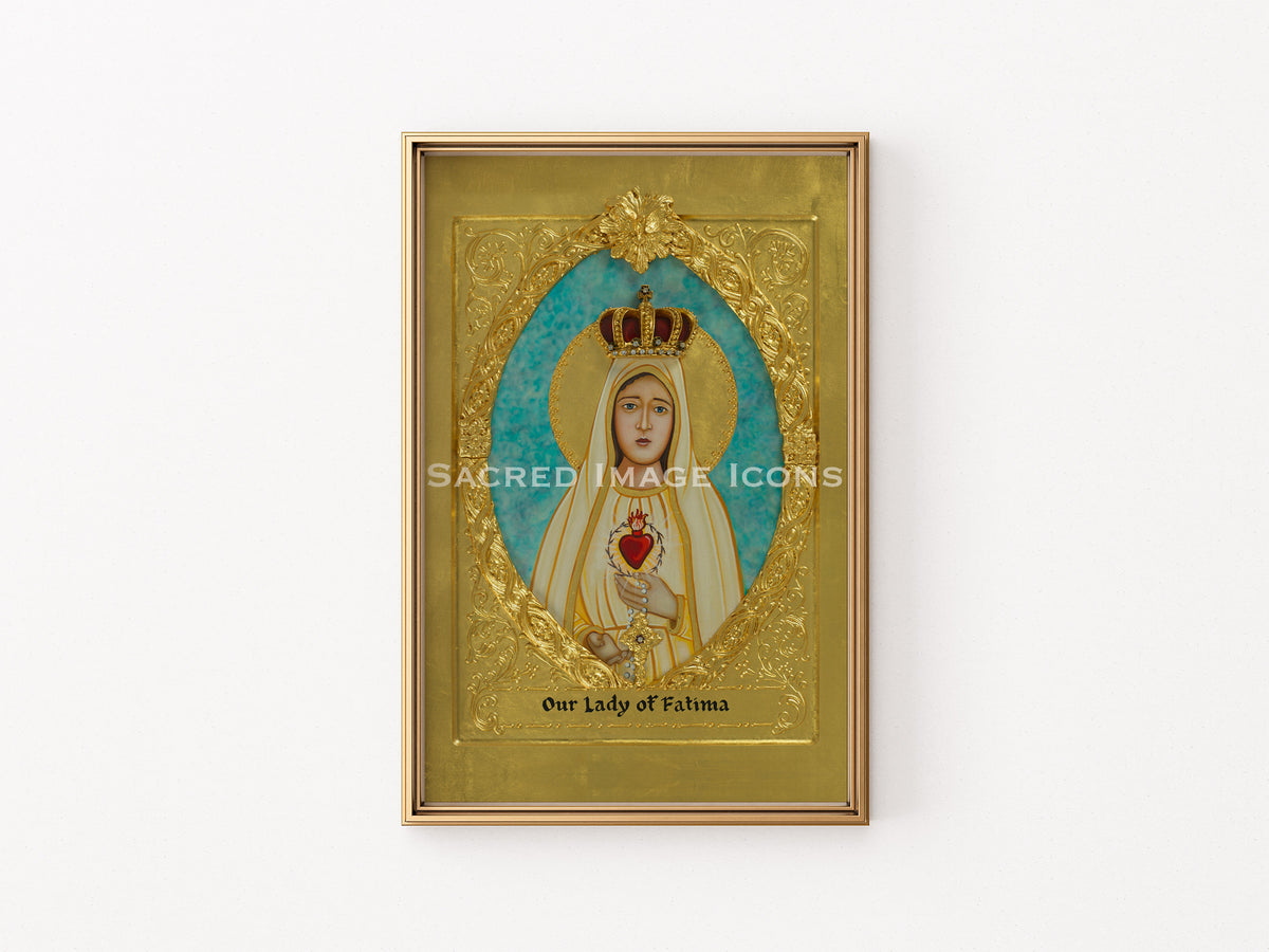 Our Lady of Fatima Golden Framed Icon Print