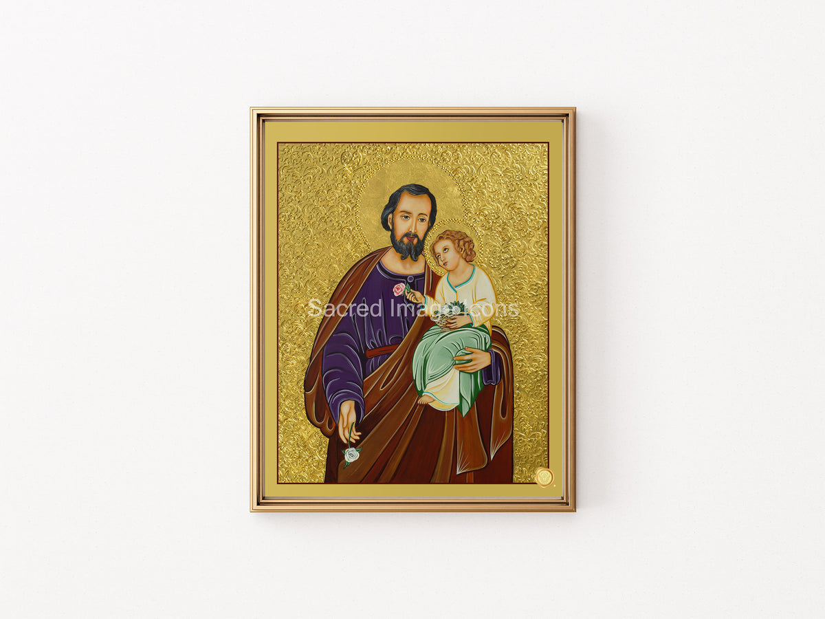 Saint Joseph and Baby Jesus 2 Icon Print